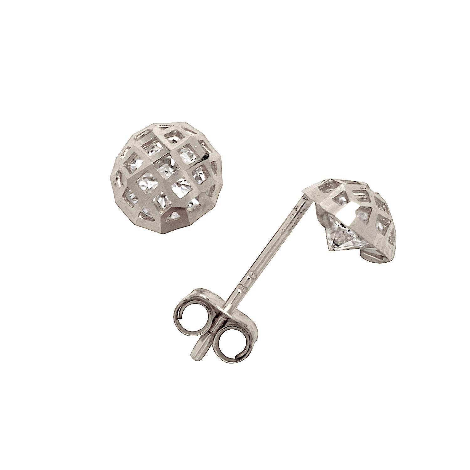 14K White Gold Square Pattern Half Ball Stud Earrings 5x5mm - Elegant Jewelry Gifts for Women, Perfect for Weddings, Parties & Everyday Wear