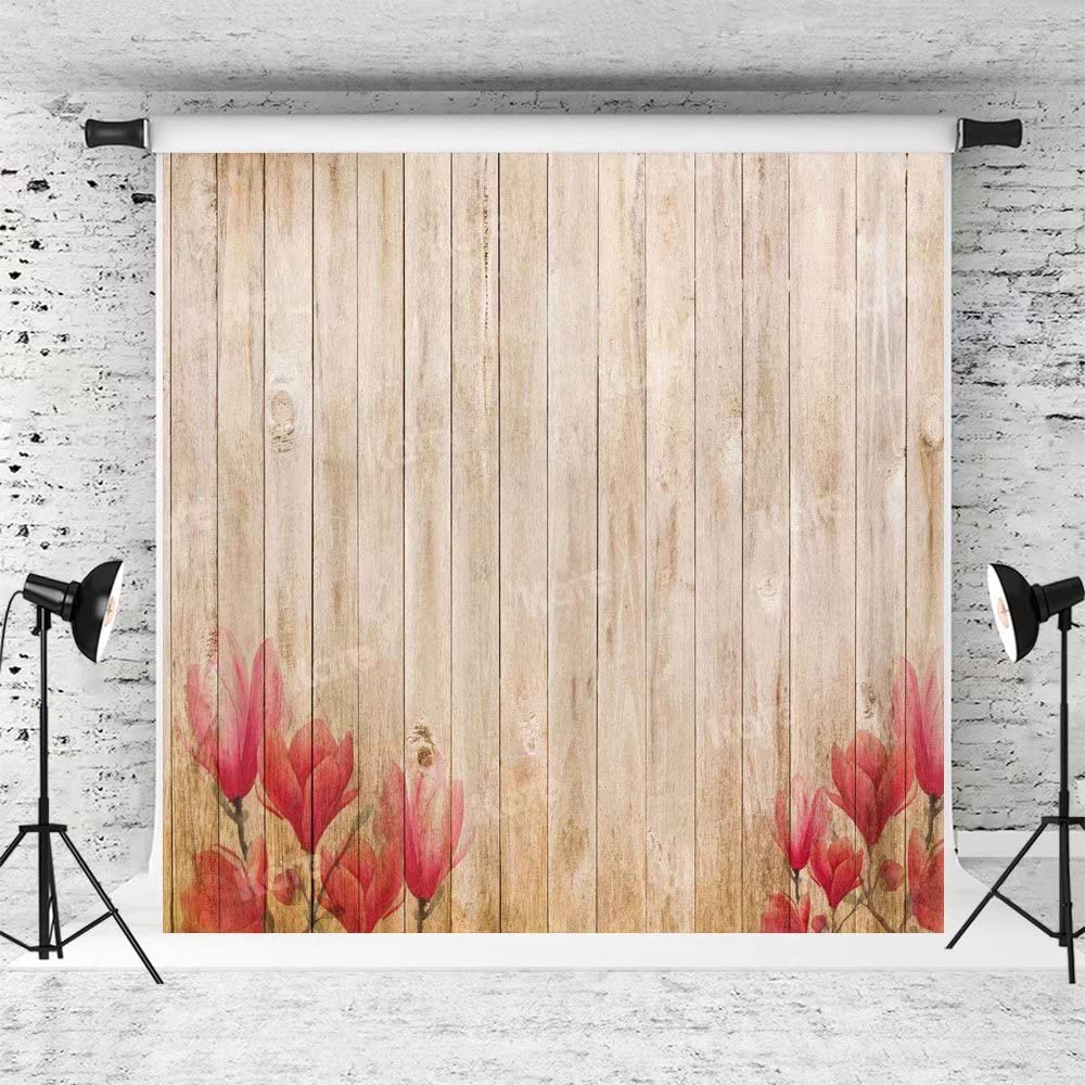 10x10ft Brown Wood Wall Fabric Photography Backdrop with Red Floral Design - Perfect for Newborn, Portrait & Professional Photo Shoots | Durable Studio Background for Photographers & Content Creators