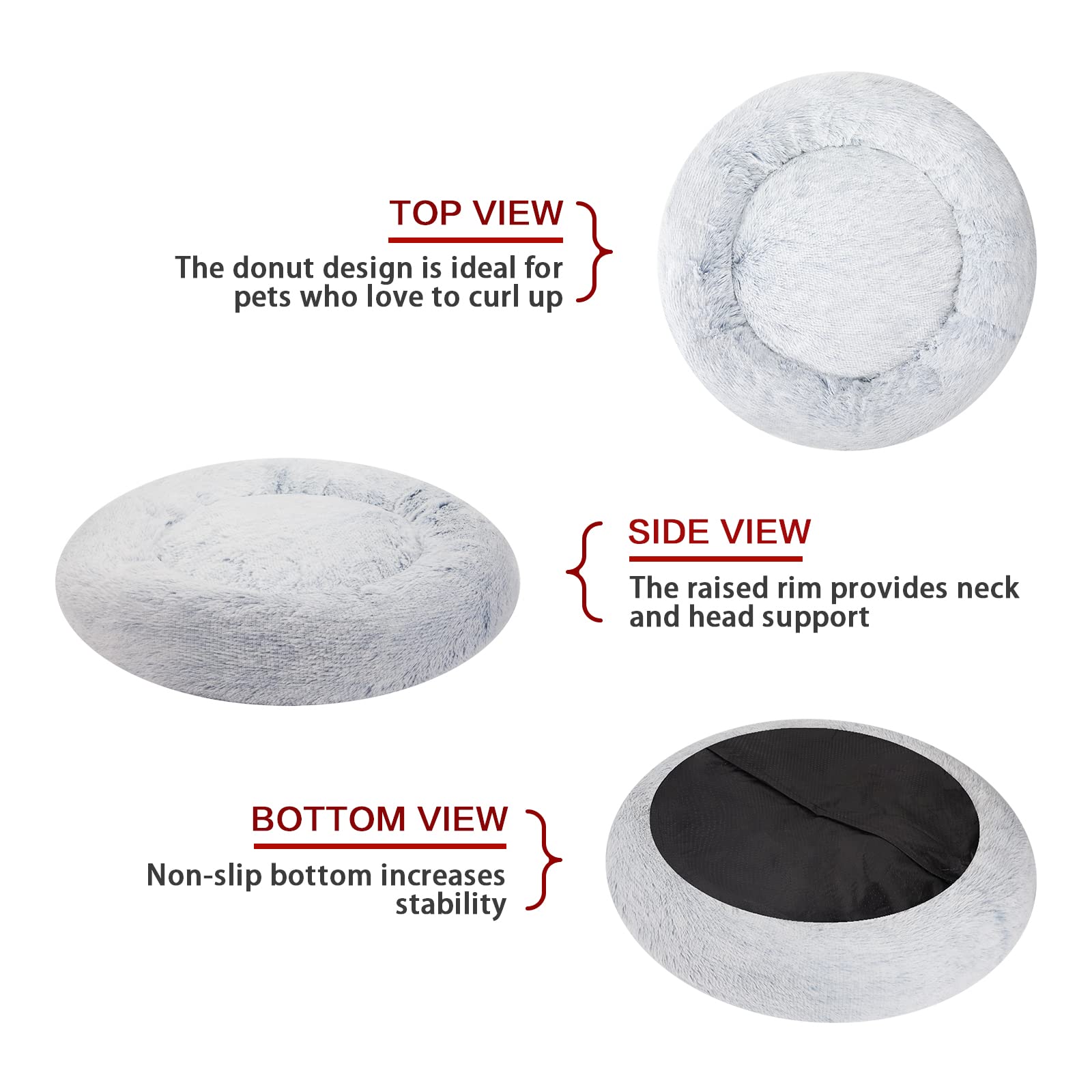 Calming Donut Dog Bed for Large Dogs - 36 Inch Round Fluffy Anti-Anxiety Pet Bed | Machine Washable Plush Dog Bed in Light Blue | Perfect for Crate Training, Anxiety Relief & Cozy Napping