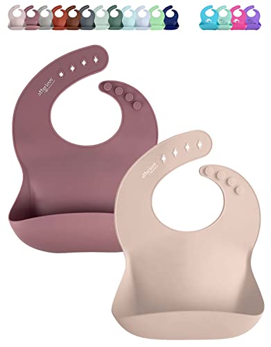 Otterlove Silicone Baby Bibs – 100% Pure Platinum LFGB Certified, No Fillers, 2 Pack (Blush & Woodchuck) – Perfect for Messy Meals, Baby-Led Weaning, and Toddler Feeding