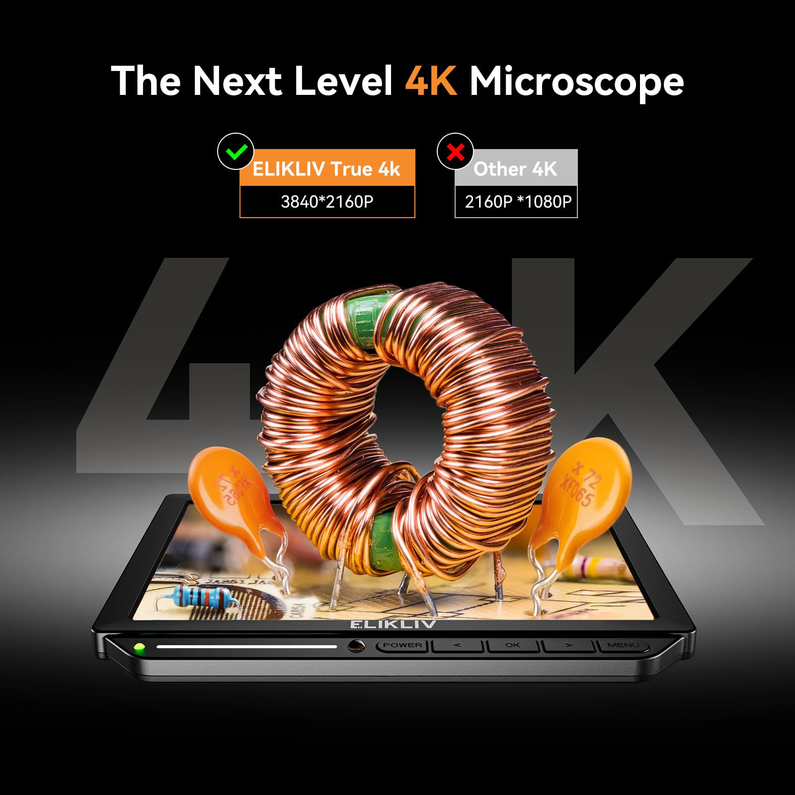 Elikliv 4K Digital Autofocus Microscope EM4K-AF - 8 Inch Coin Microscope with 52MP Camera, HDMI Video Output, 10 Inch Adjustable Stand & 64GB Storage - Perfect for Coin Collecting, Jewelry Inspection & PCB Repair