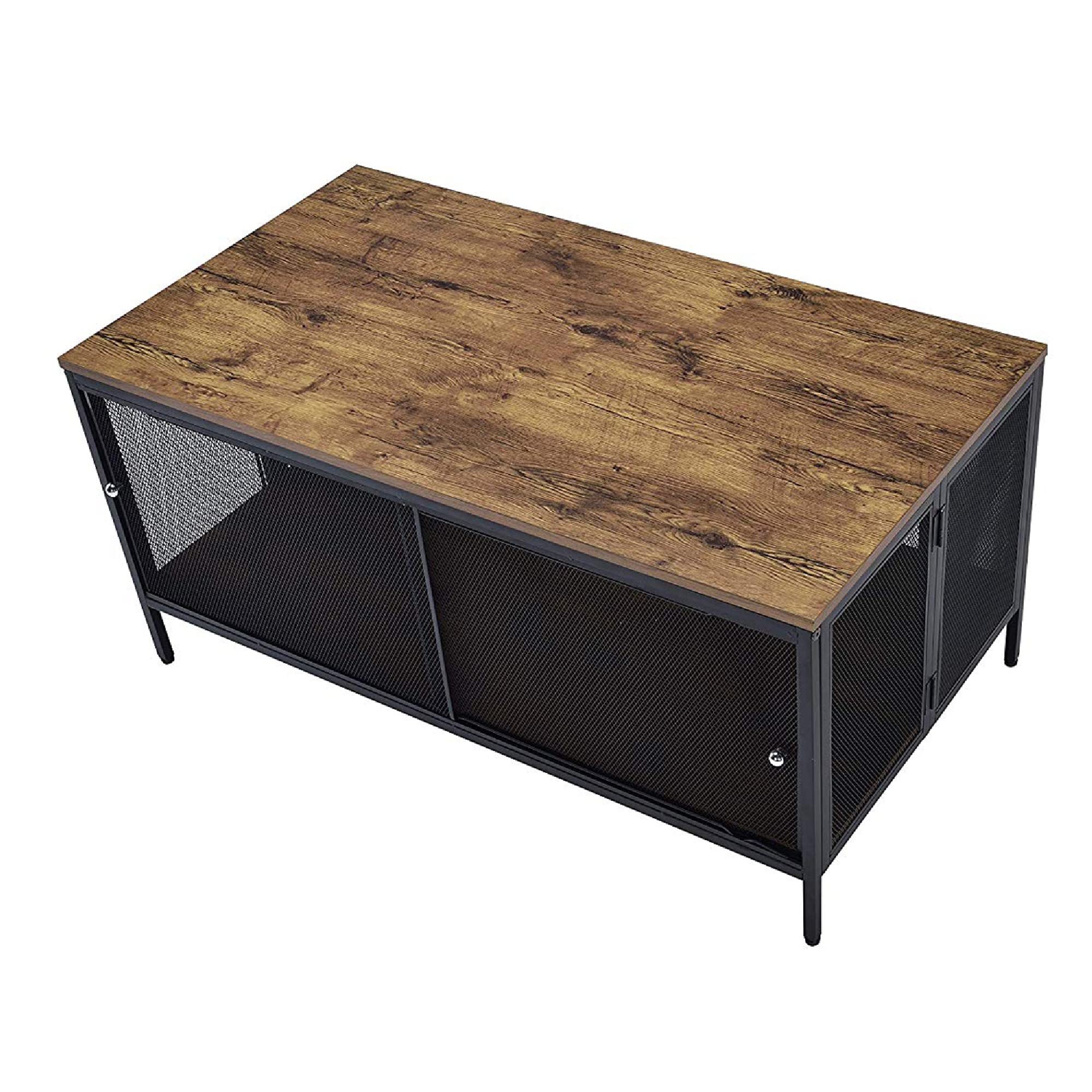 Modern Metal Coffee Table with 1 Bottom Shelf - Brown & Gray Mesh Design for Living Room, Office or Patio Furniture