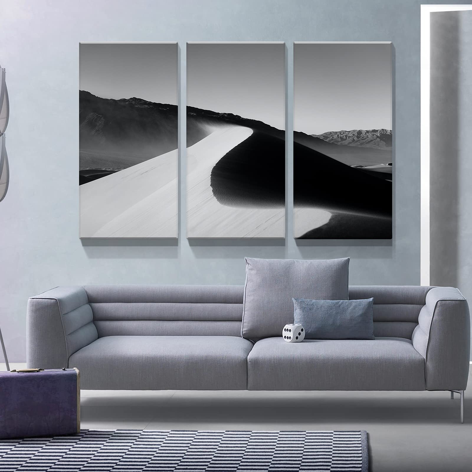 Denozer - 3 Panels Black and White Desert Landscape Canvas Wall Art - Stretched and Framed Ready to Hang - 20