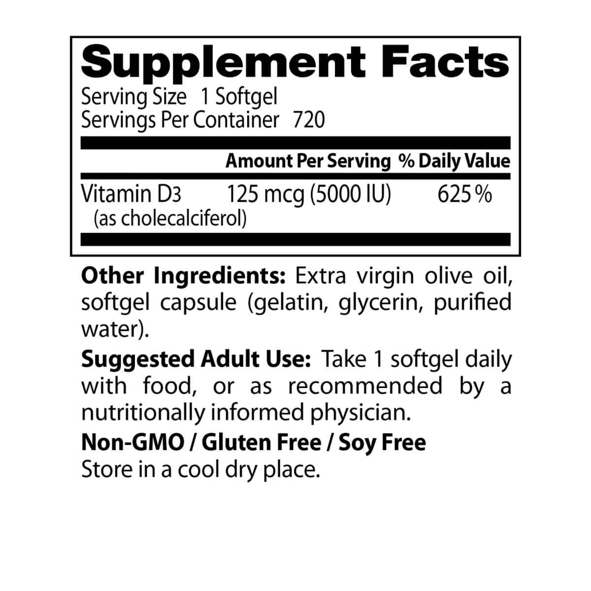 Doctor's Best High Potency Vitamin D3 125 mcg (5,000 IU) - 720 Softgels for Immune Support, Bone Health & Mood Enhancement - Perfect for Daily Supplementation & Winter Wellness