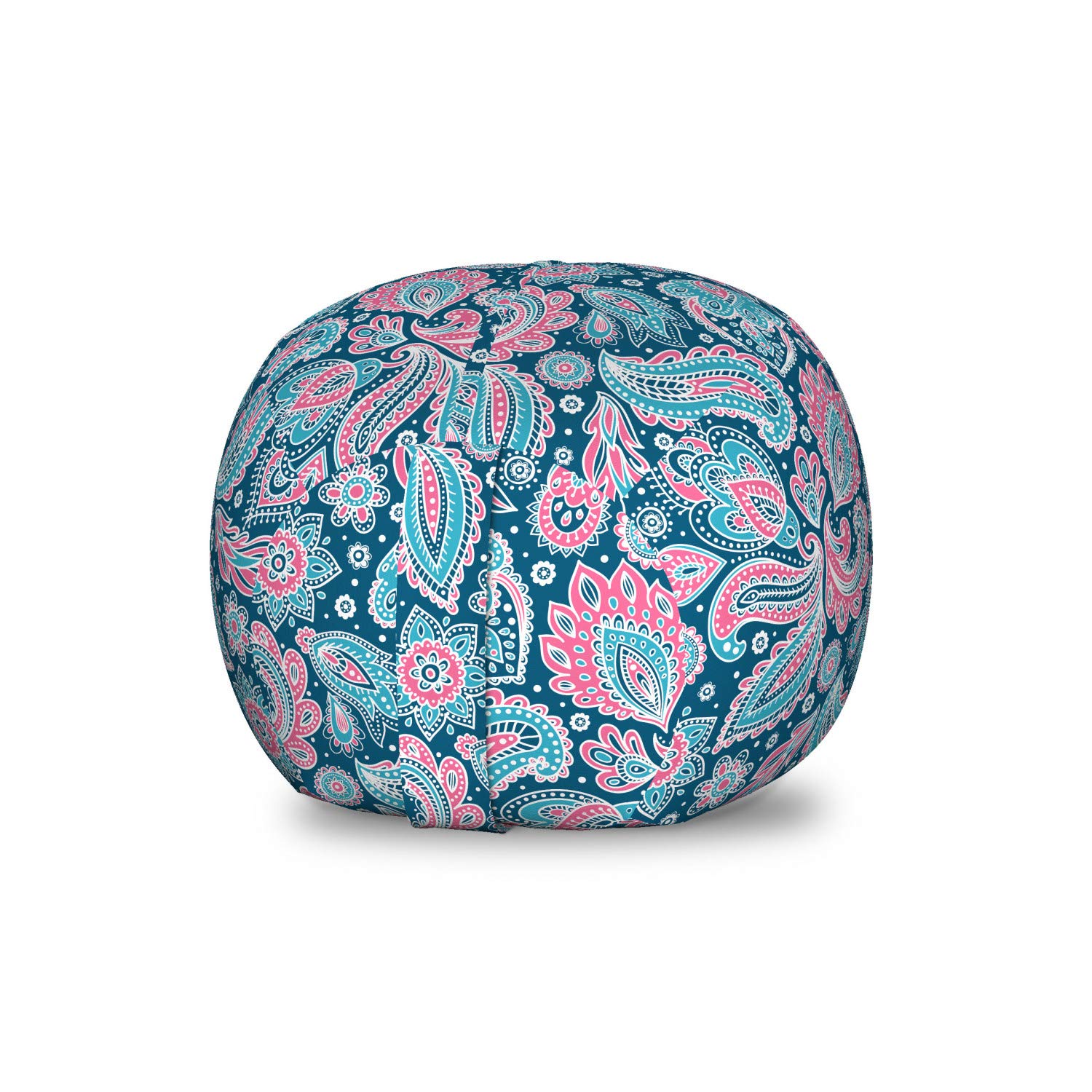 Ambesonne Oriental Toy Storage Bag Chair - Bohemian Persian Paisley Floral Design, Washable Stuffed Animal Organizer for Kids Room, Small Size Blue & Pink - Perfect for Nursery, Playroom & Bedroom Organization