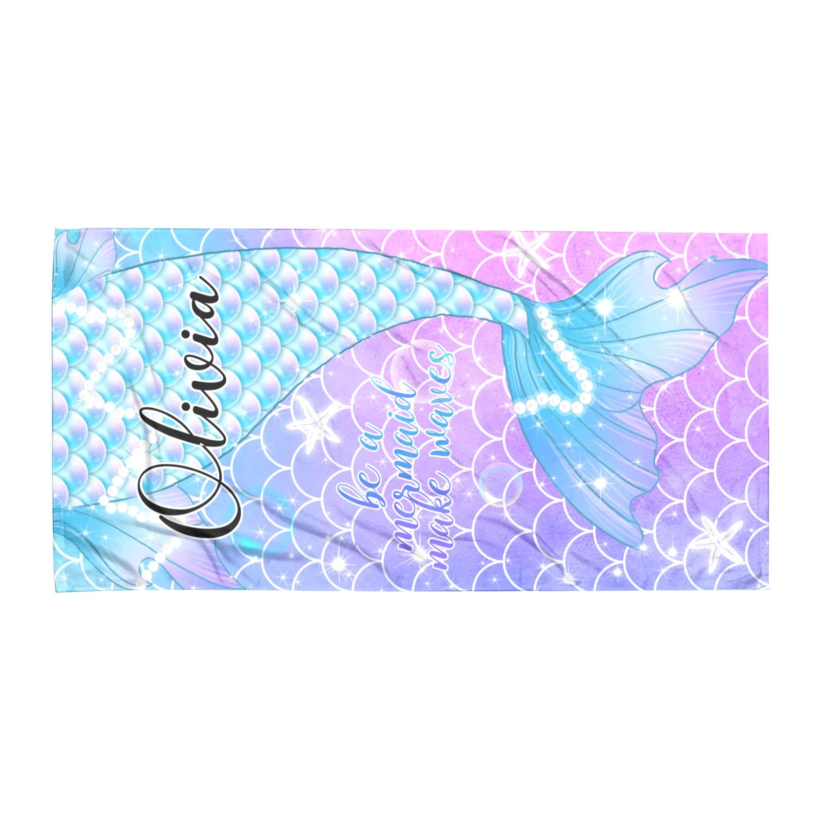 Custom Personalized Mermaid Beach Towel for Kids & Girls - Embroidered Name Mermaid Tail Towel (Black) | Perfect for Pool, Beach, Vacation & Summer Gifts