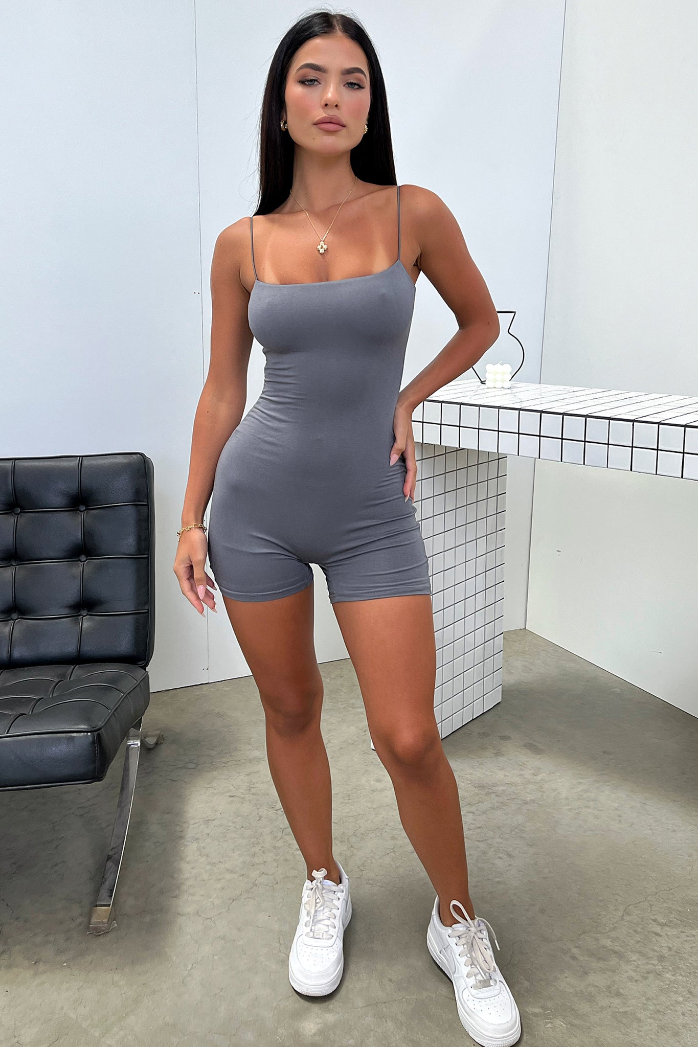 Women's Stylish Mace Playsuit Jumpsuit - Charcoal Gray for Casual Outings & Night Out