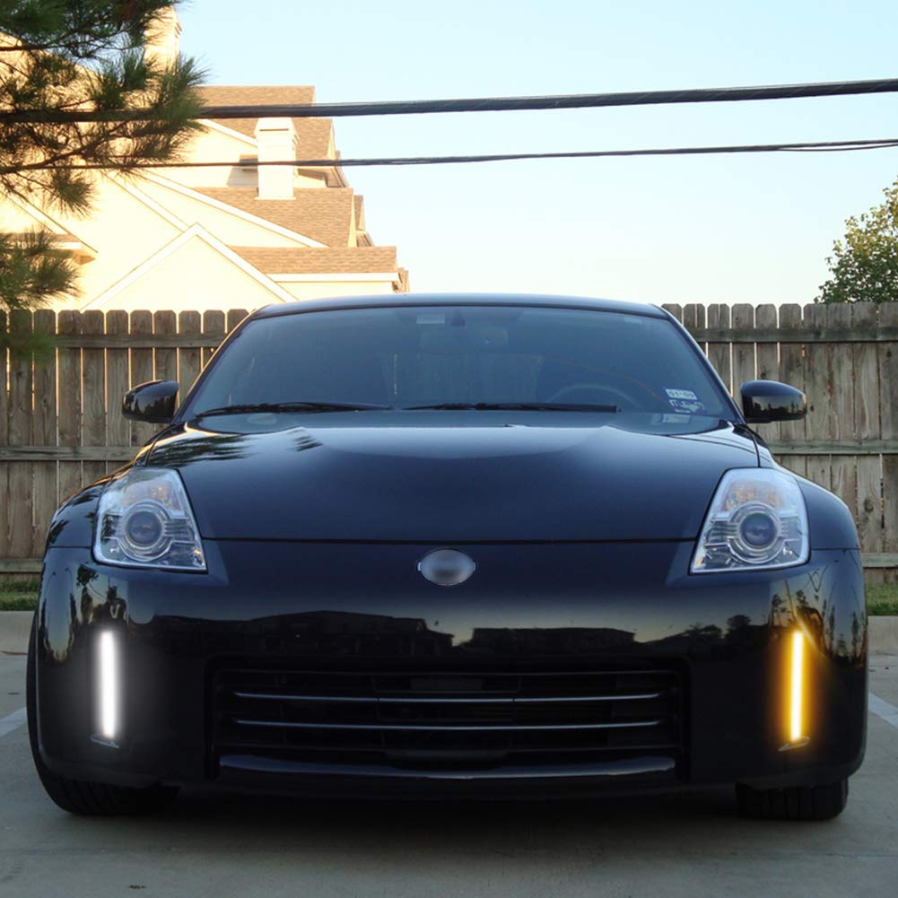 GTINTHEBOX LED Front Bumper Switchback Amber/White Daytime Running Lights with Turn Signal Lamp Kit for 2006-2009 Nissan 350z LCI - Upgrade Your Ride with Enhanced Visibility & Style for Night Driving & Car Shows
