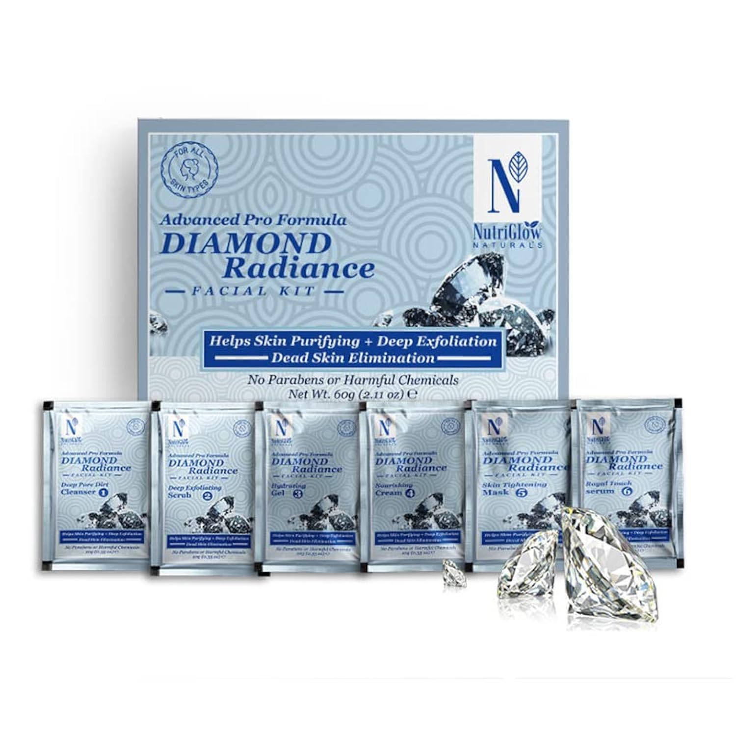 NutriGlow NATURAL'S Diamond Radiance Facial Kit - 60gm Acne Treatment & Spot-Free Skin Care | Brightening & Anti-Aging for Glowing Complexion | Perfect for Daily Skincare Routine & Special Occasion Prep