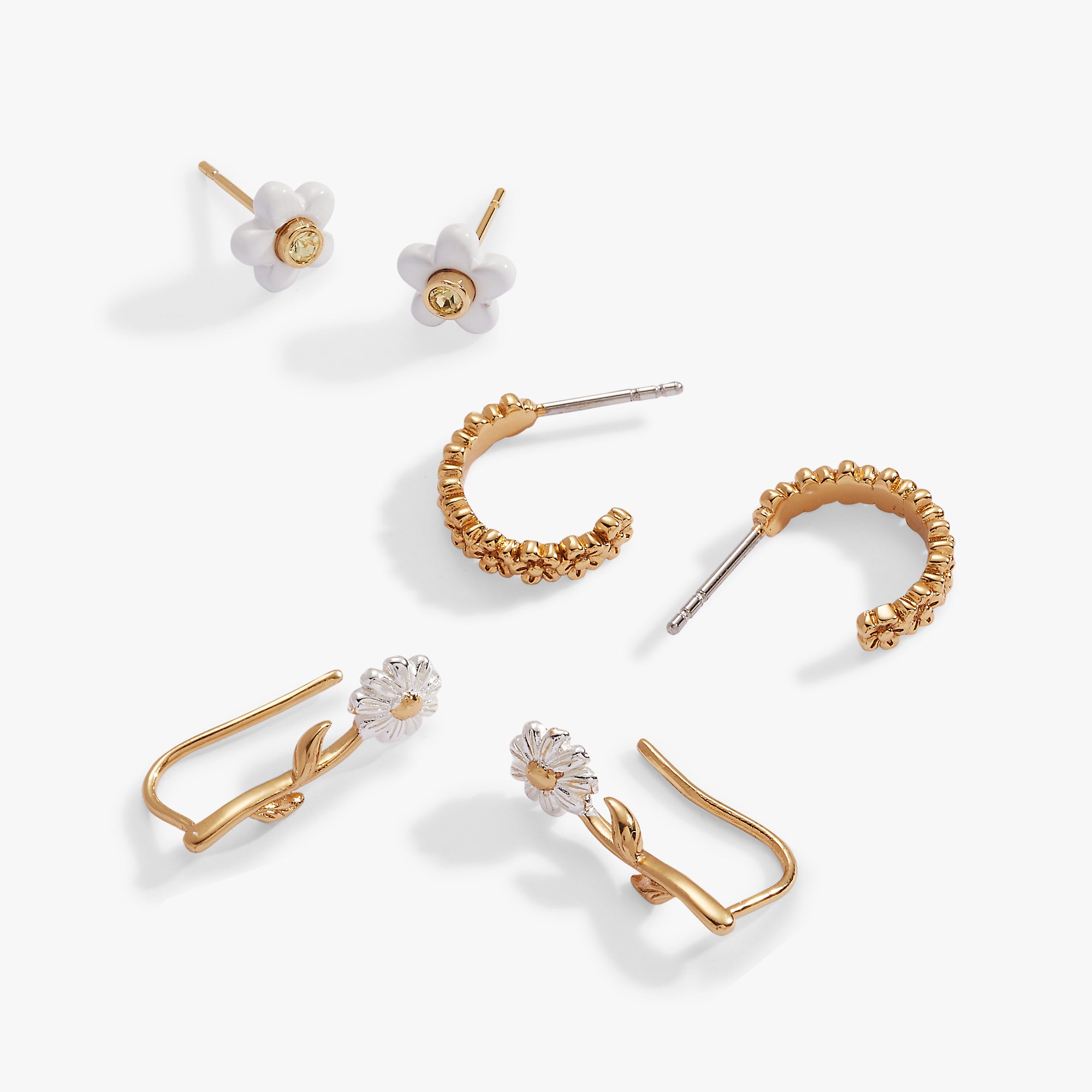 Daisy Earrings Set of 3 - Gold Plated Floral Stud Earrings for Women, Gift Box Included | Perfect for Everyday Wear, Parties & Special Occasions