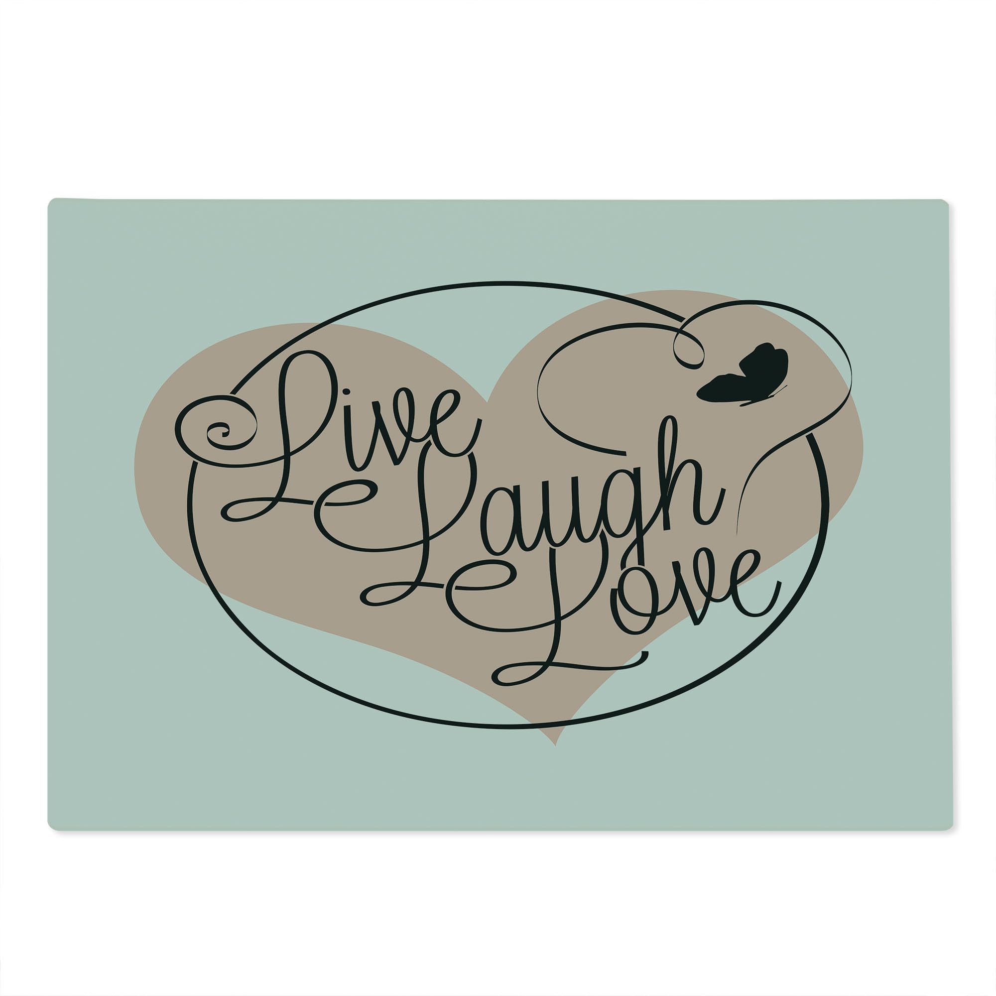 Ambesonne Live Laugh Love Tempered Glass Cutting Board - Valentine's Day Heart Butterfly Calligraphy Art - Large Decorative Serving Board in Pale Pink, Black & White - Perfect for Romantic Dinners, Kitchen Decor & Gift Giving