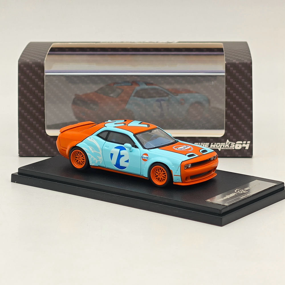 1:64 Scale Dodge SRT Hellcat Muscle Car Diecast Model - Gulf Livery Collectible Toy for Display & Racing Enthusiasts | Perfect for Car Collections, Office Decor & Kids Playtime