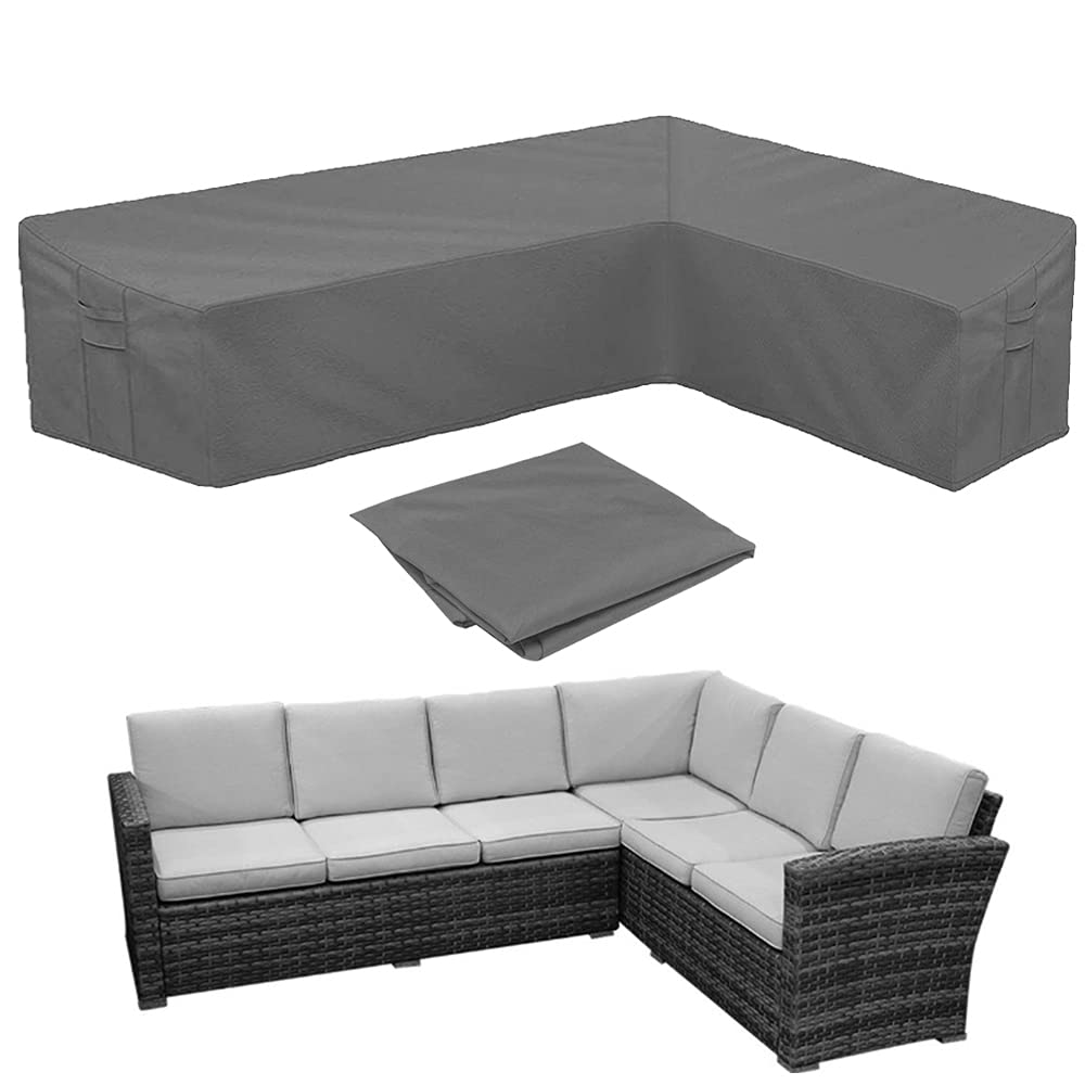 Heavy Duty Waterproof L-Shaped Patio Sofa Cover for Outdoor Sectional Furniture - 105x78 Inch Grey Couch Protector with Buckle Straps & Side Handles | Perfect for Garden, Lawn, Deck & Backyard Furniture Protection