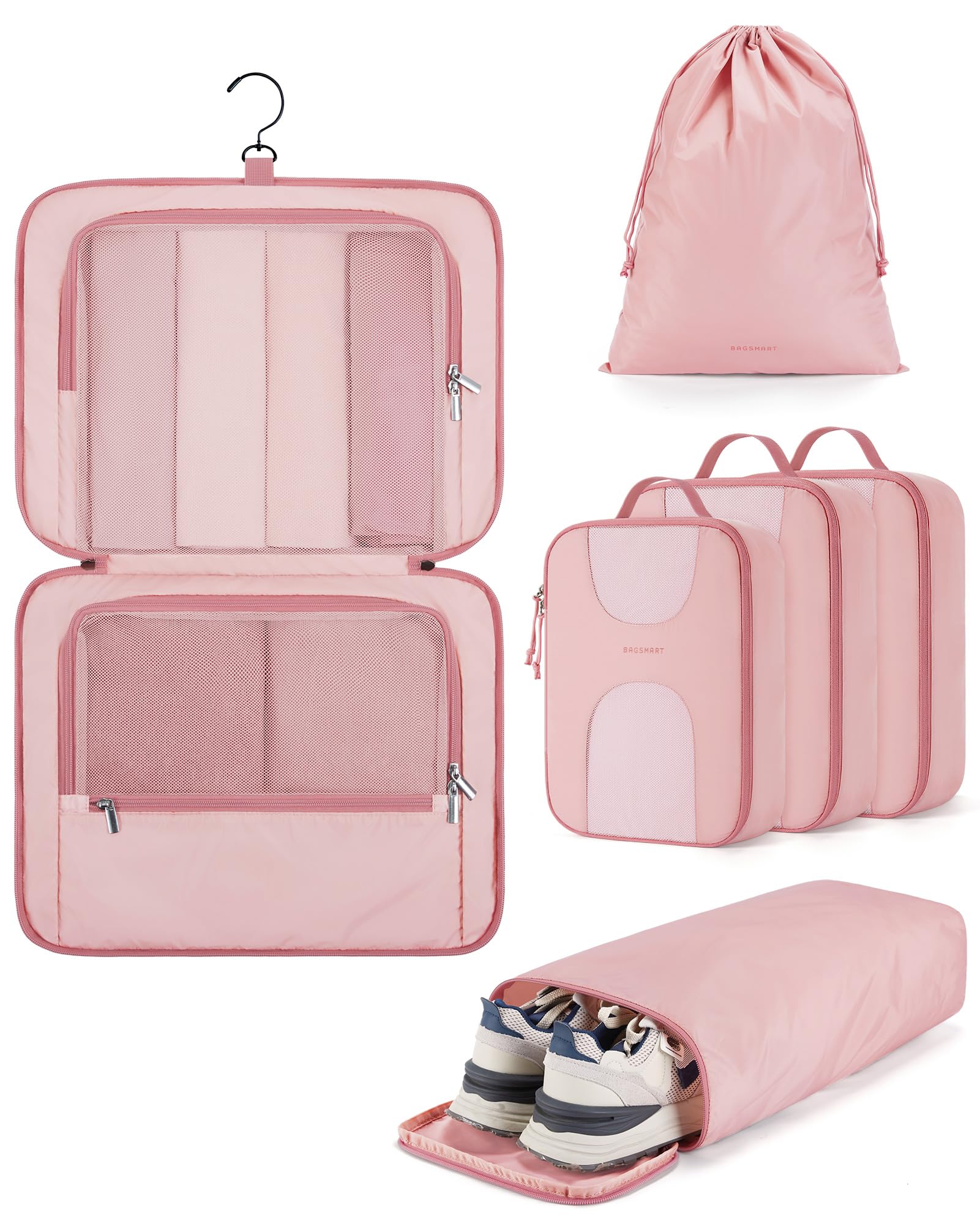 BAGSMART 6-Piece Hanging Travel Packing Cubes Set - Large Luggage Organizers for Women, Cruise Ship Essentials & Suitcase Storage - Perfect for Vacation, Business Trips & Weekend Getaways