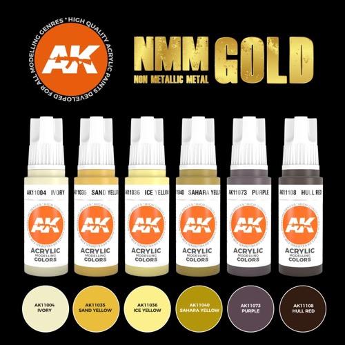 AK Interactive 11606 Non Metallic Metal NMM Gold Set - 3rd Generation Acrylic Paint Kit for Miniature Painting & Model Kits | Perfect for Warhammer, D&D, and Scale Models