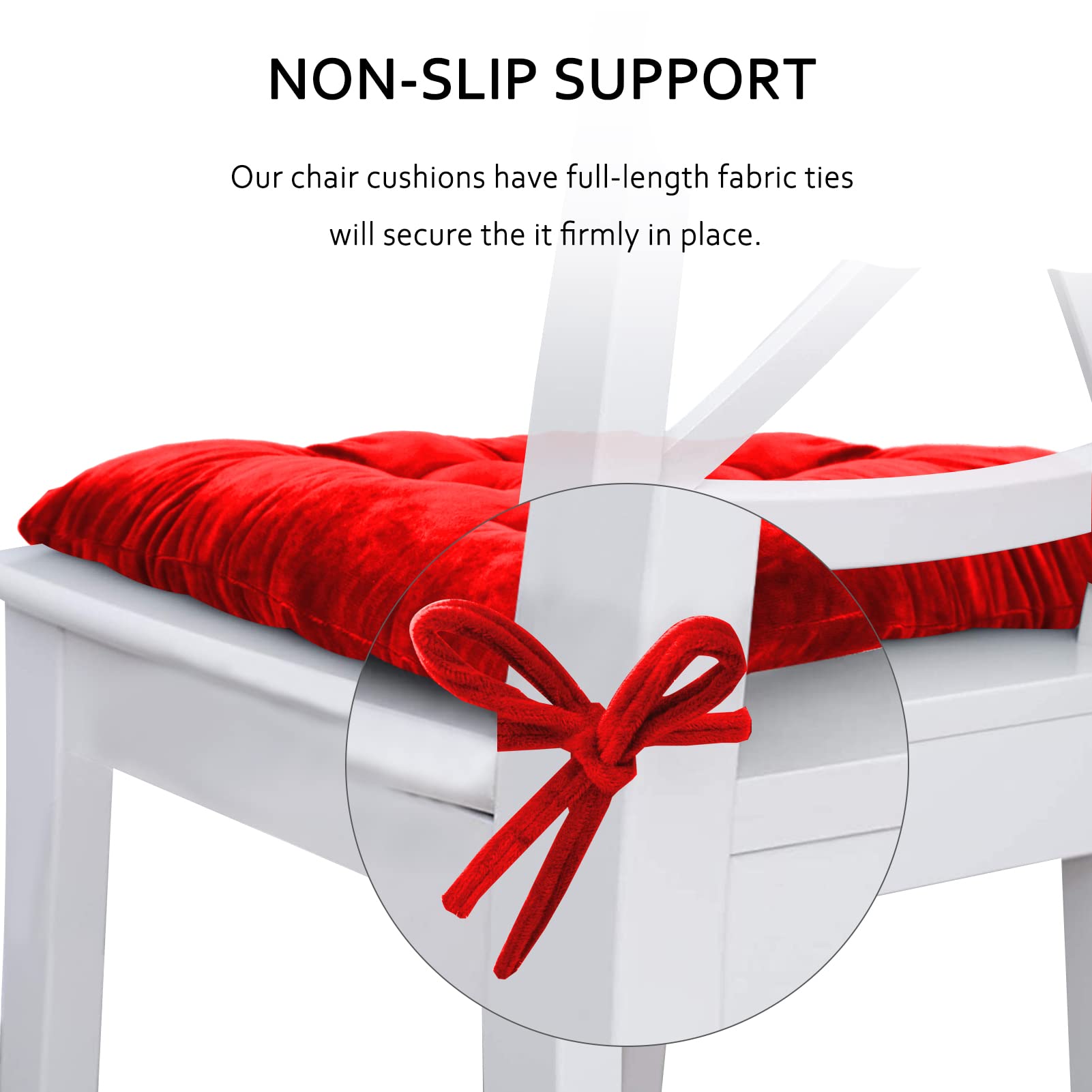 ELFJOY 4 Pack Red Velvet Dining Chair Cushions with Ties - Kitchen & Office Use