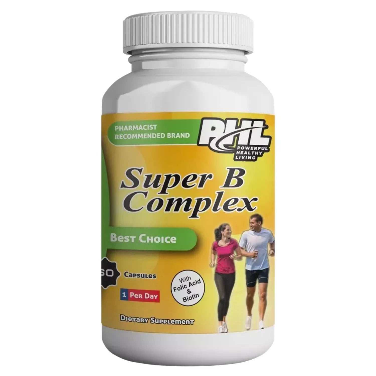 PHL Super B Complex Capsules (60 Count) - High Potency Vitamin B Supplement for Energy, Metabolism & Stress Relief - Supports Immune Health & Nervous System - Great for Busy Professionals & Active Lifestyles