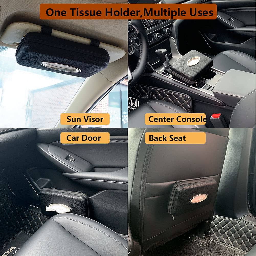 Premium PU Leather Car Visor Tissue Holder - Black Napkin Dispenser for Backseat & Sun Visor - Perfect for Road Trips, Commuting & Family Travel Accessories