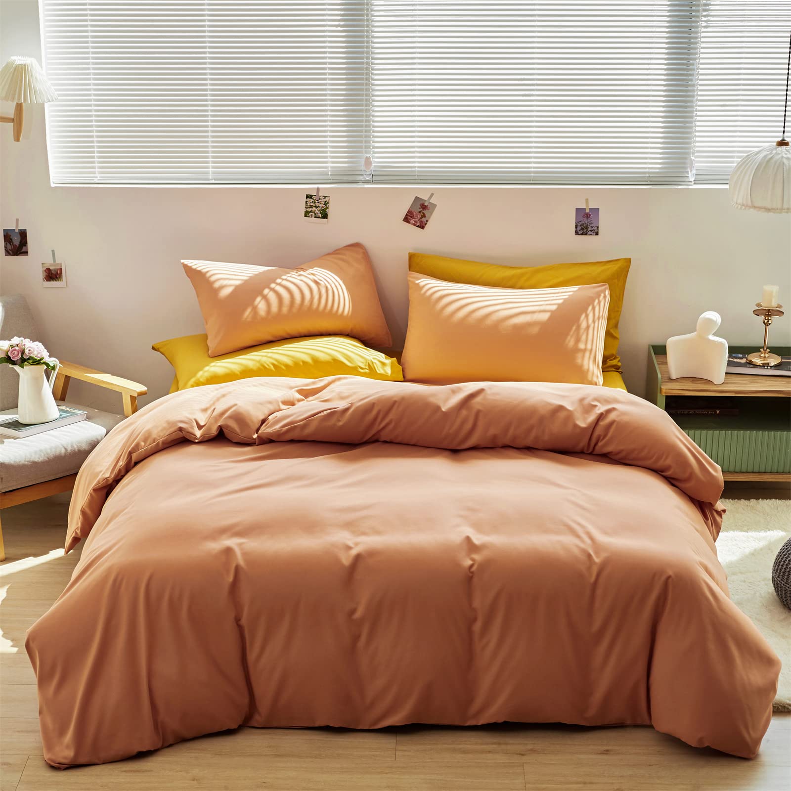 CLOTHKNOW Peach Comforter Set Full Size - Coral Pink Luxury Soft Bedding 3Pcs (Comforter + 2 Pillow Shams) - Breathable & Hypoallergenic for Bedroom, Guest Room, Dorm - Machine Washable
