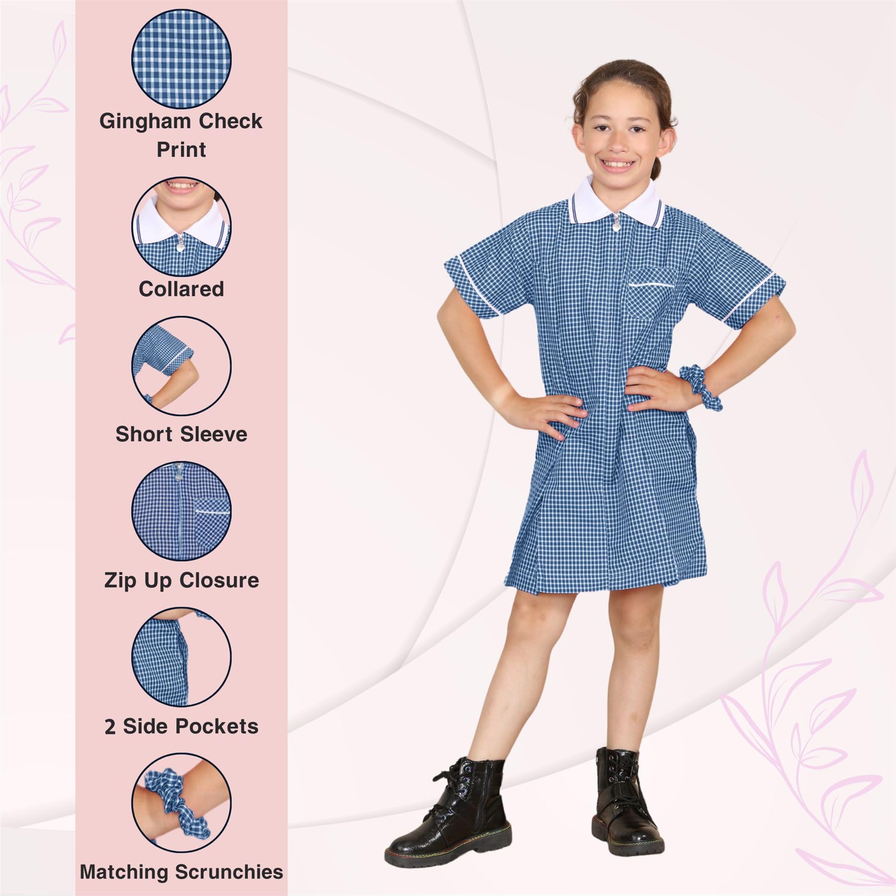 Janisramone® Girls' Gingham School Dress - Short Sleeve Uniform for Ages 3-20 | Perfect for Classroom, Back to School, and Special Occasions