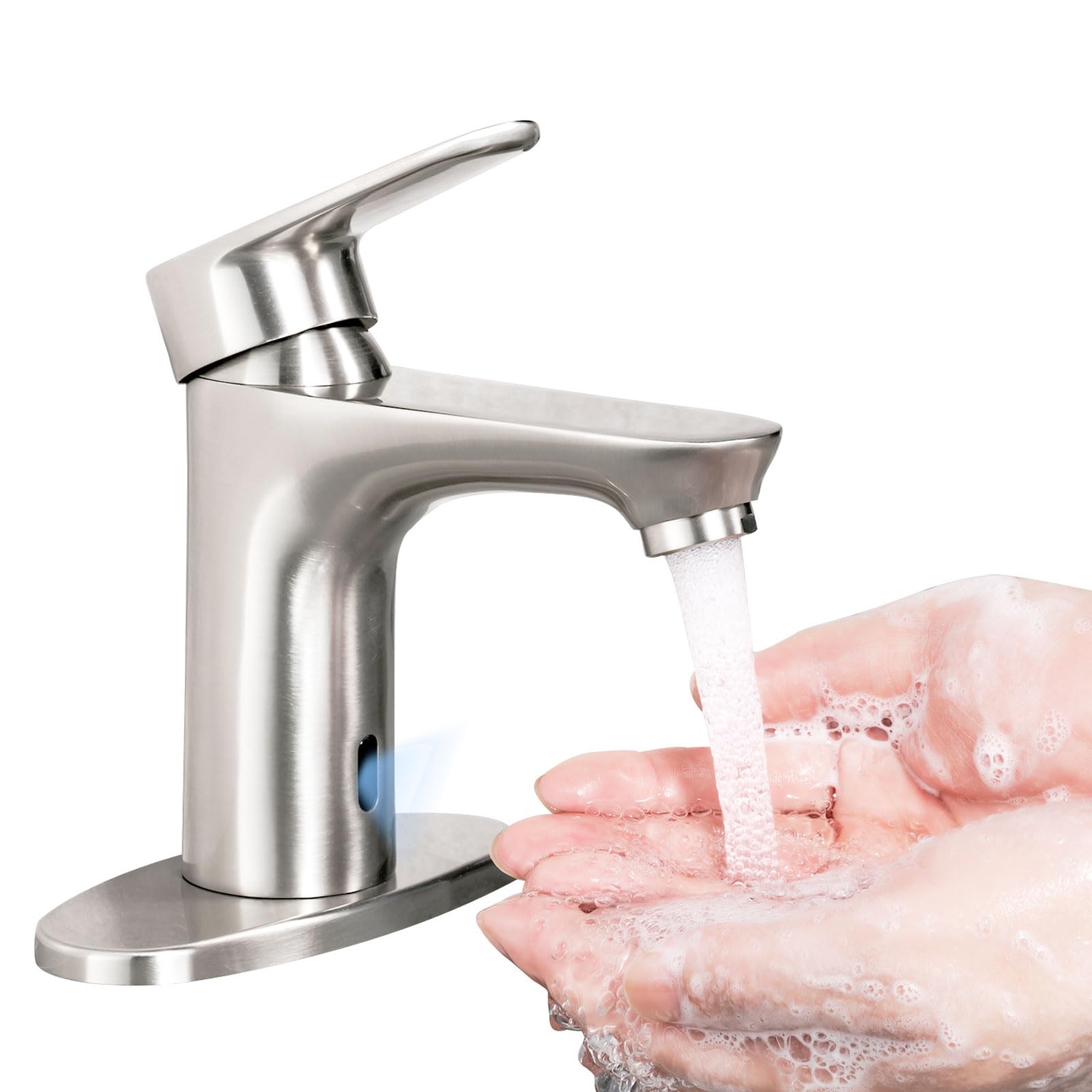 Automatic Sensor Bathroom Faucet - Brushed Nickel 1 or 3 Hole Touchless Faucet with Adjustable Temperature & Water Flow - Perfect for Modern Homes, Public Restrooms & Water Conservation
