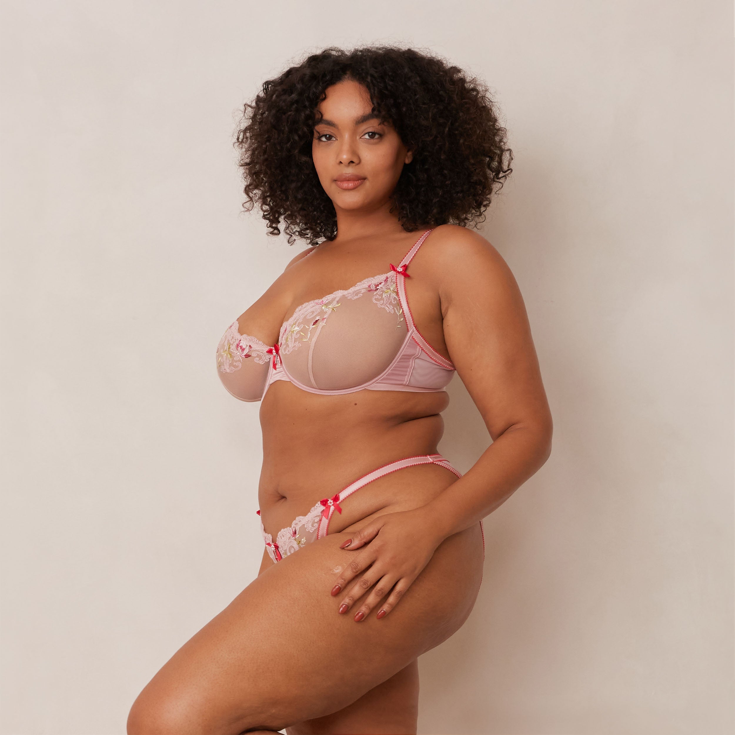 Bloom Embroidered Balcony Bra - Lace Underwire Push Up Bra in Pink | Comfortable & Sexy Lingerie for Date Night, Wedding, or Everyday Wear