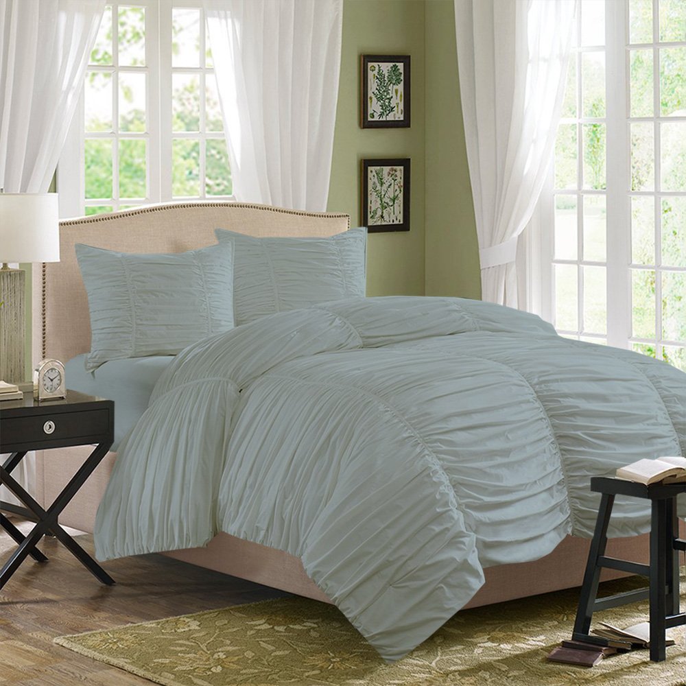 Premium 3-Piece Gathered Duvet Cover Set - 100% Egyptian Cotton 800 Thread Count - Twin XL Size in Aqua Blue - Luxury Bedding for Master Bedrooms & Guest Rooms - Breathable & Soft for All Seasons
