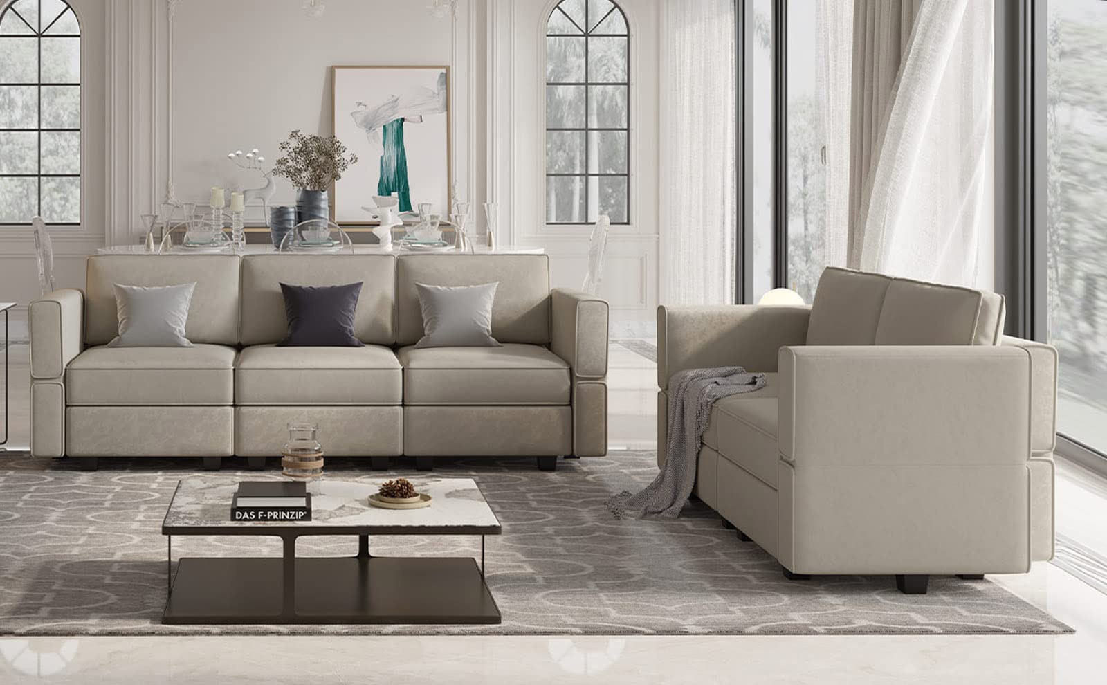 Belffin 2-Piece Modular Sofa and Loveseat Set with Storage Seats - Grey Living Room Furniture for Small Spaces | Perfect for Apartments, Dorms & Cozy Home Decor