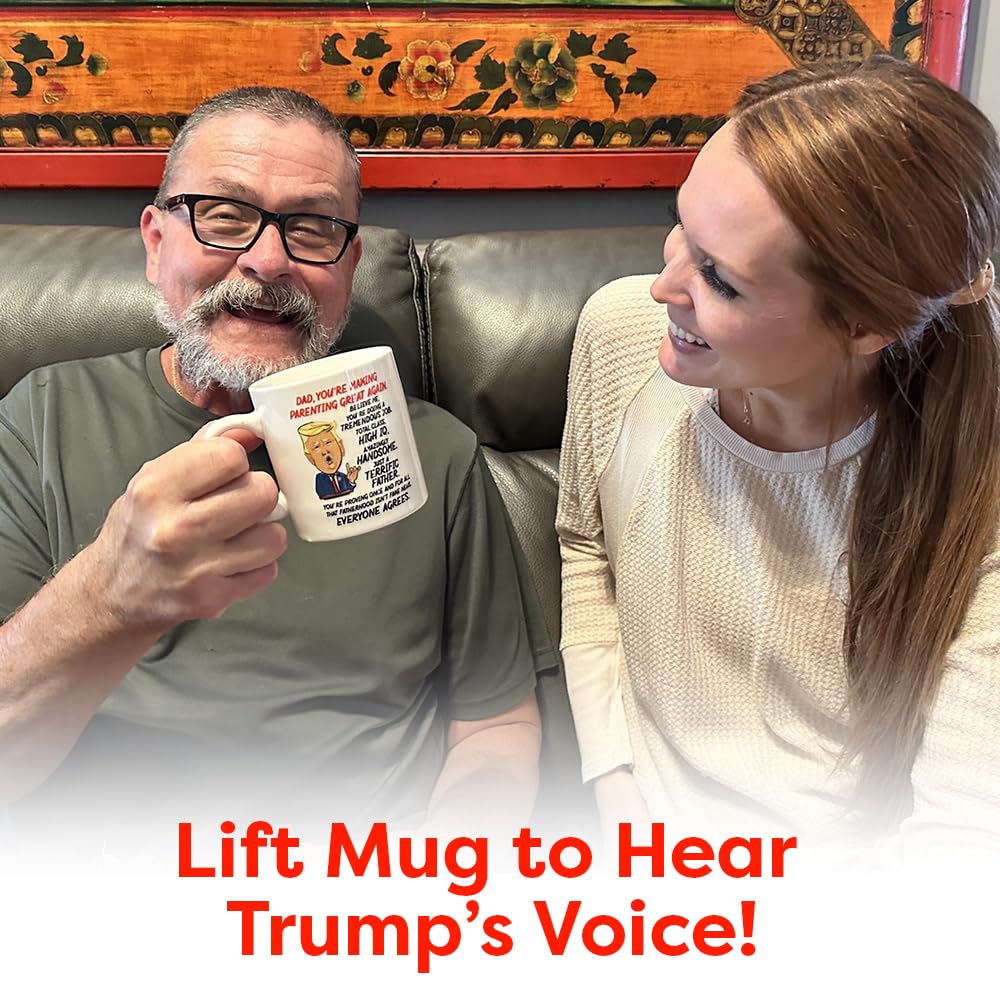 Donald Trump Talking Mug with Real Voice - Novelty Coffee Cup for Men, Unique Birthday Gift for Dad, Best Father's Day Present - Funny Office Desk Decor & Political Memorabilia
