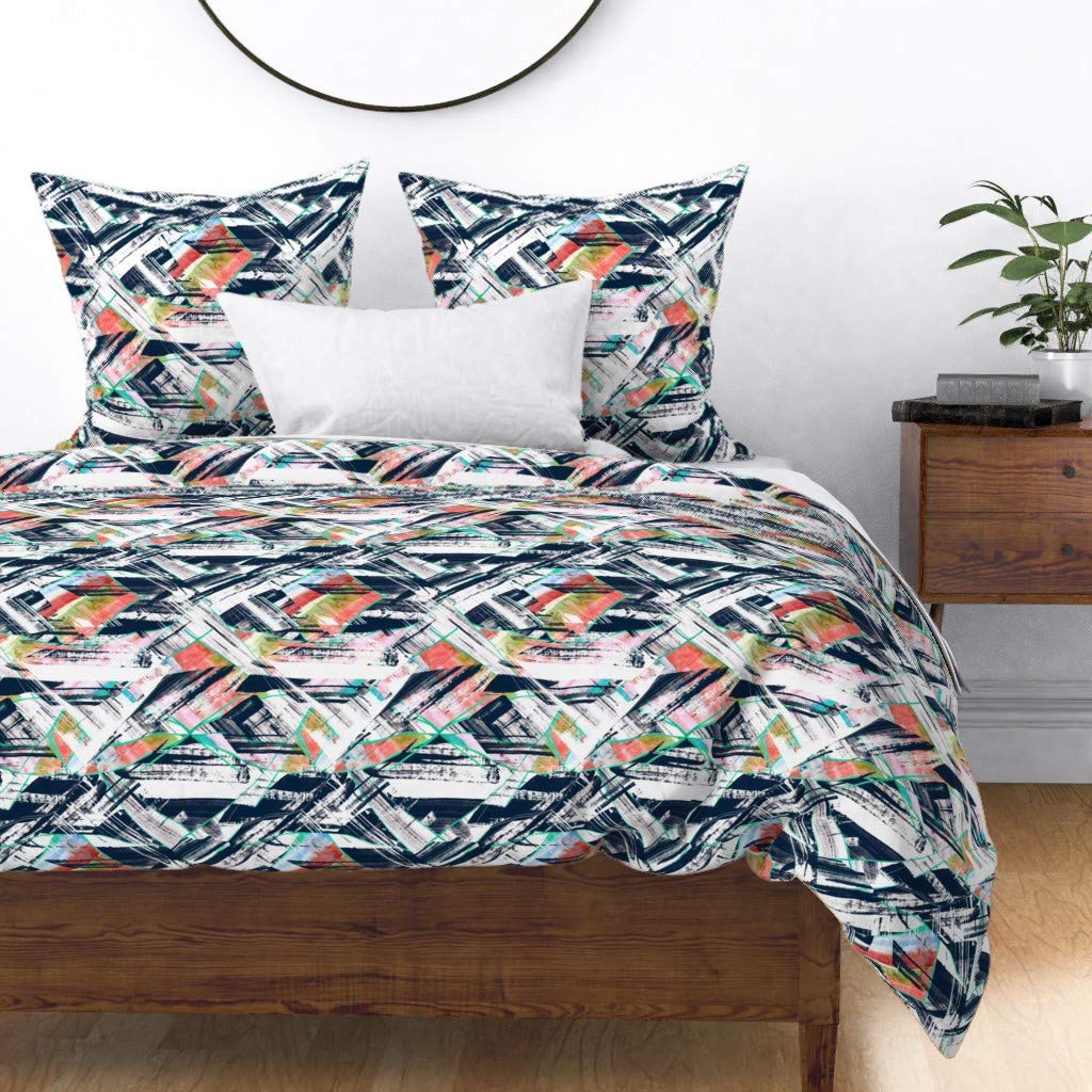 Custom Spoonflower Cotton Sateen Duvet Cover Twin Size - Midcentury Modern Abstract Geometric Stripes & Shapes Print | Perfect for Bedroom Decor, Guest Room & Modern Home Styling