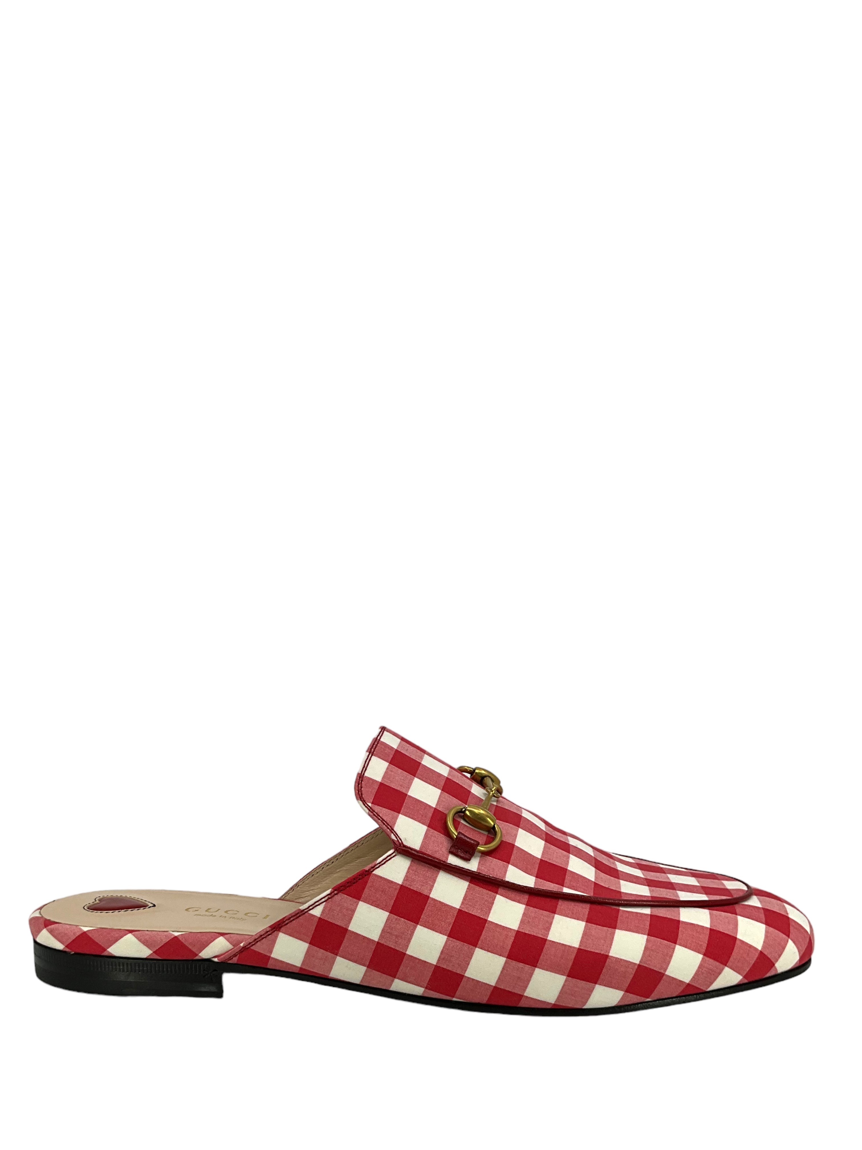 Gucci Princetown Horsebit Gingham Mules Women's Size 10 - Luxury Slip-On Loafers for Casual Outings & Office Wear