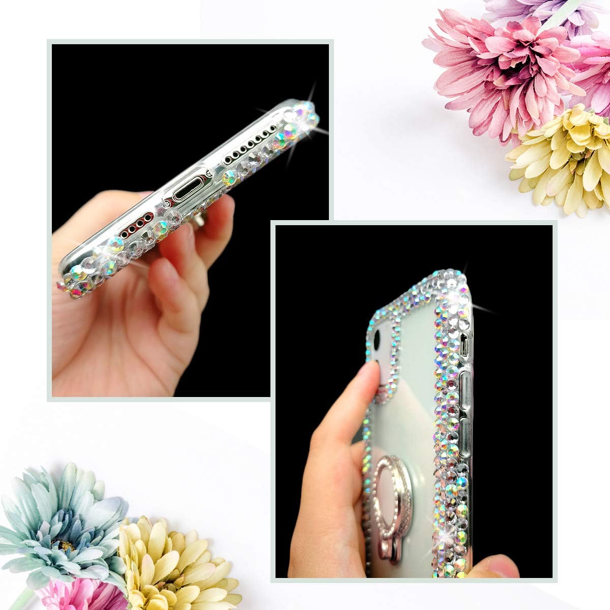 Premium iPhone 14 Plus Case with Finger Ring Stand - Luxury Shiny Clear Protective Cover | Perfect for Hands-Free Viewing, Gaming & Everyday Protection