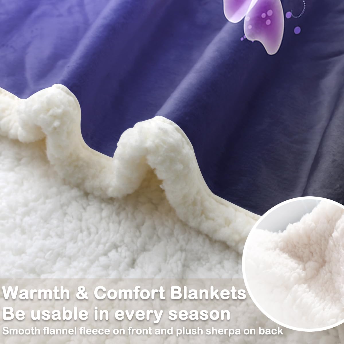 Sleepwish Blue Purple Fleece Throw Blanket - Soft Glowing Butterflies Sherpa Plush Blanket for Baby (30