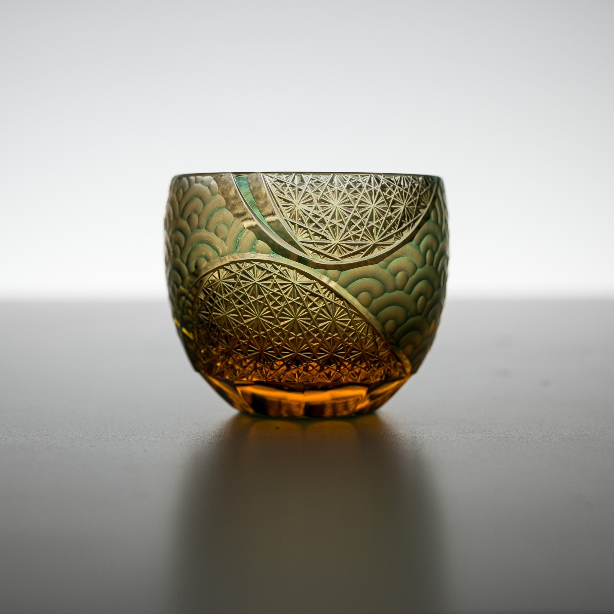Yamada Glass Crystal Sake Cups - Handcrafted Wave Design Amber Green Japanese Drinking Glasses for Sake, Whiskey & Cocktails - Perfect for Home Bar, Dinner Parties & Gift Giving