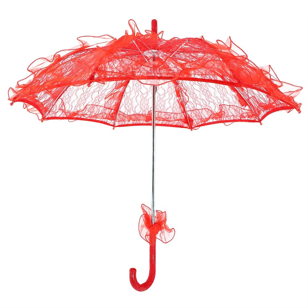 Bridal Lace Cotton Parasol - Wedding Umbrella for Photography & Party Decor (Red)