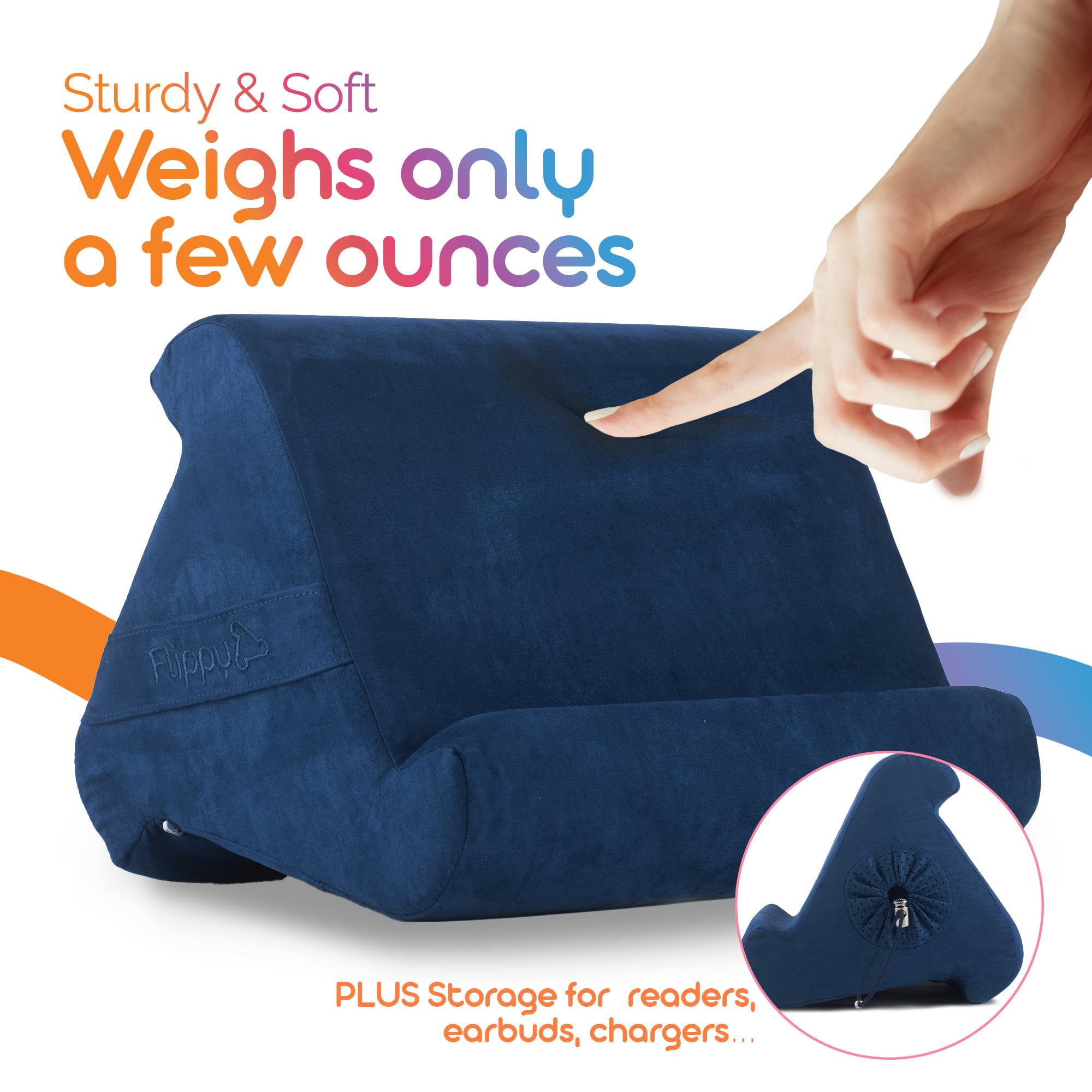 Flippy Tablet Pillow Stand - Adjustable Cushion Stand Holder for iPad, Kindle, iPhone & Samsung - Perfect for Bed, Lap & Desk Use - Supports Reading, Watching & Working - True Blue