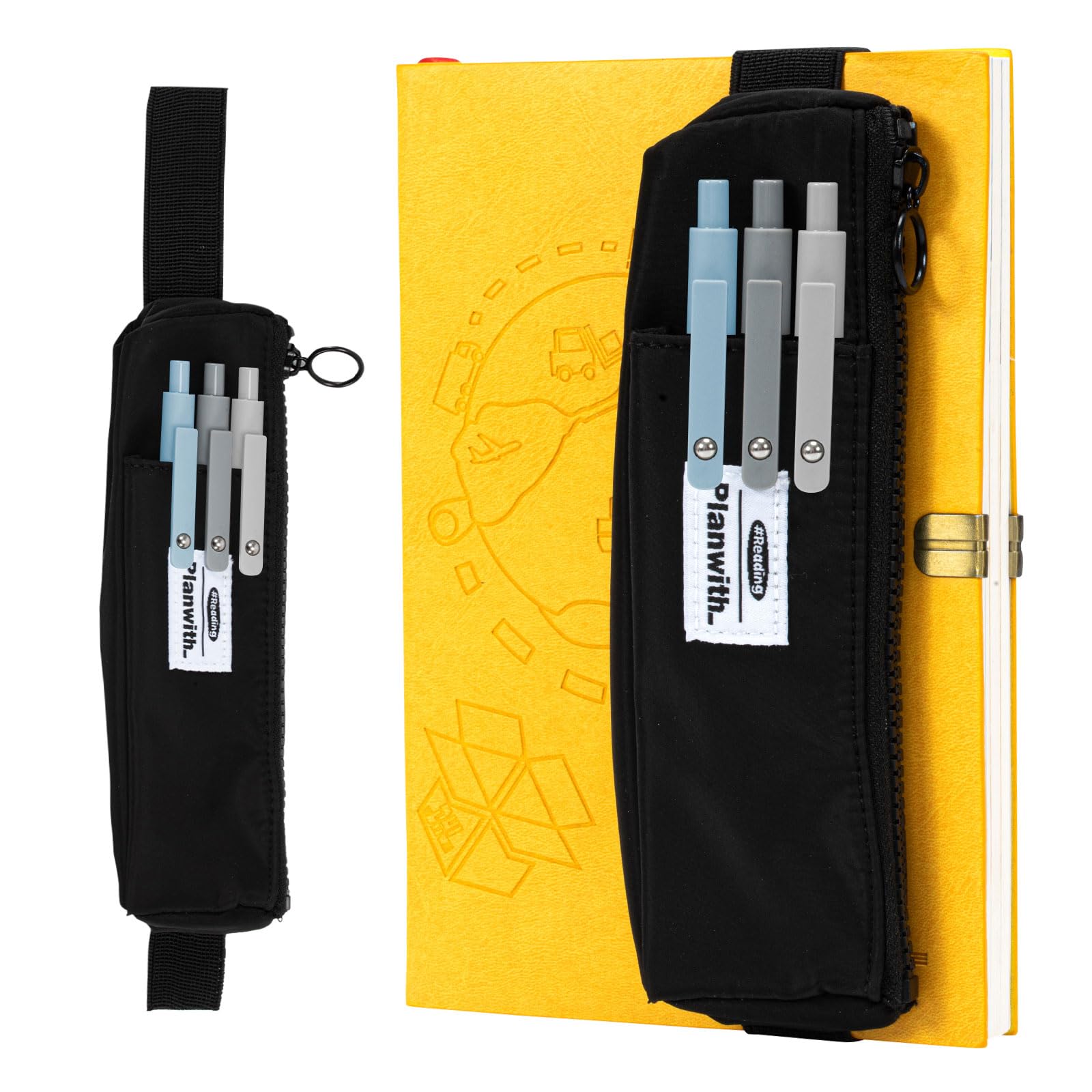 Adjustable Elastic Pen Holder for Notebook - Slim Zipper Pencil Pouch Organizer for Journals, School Supplies & Makeup | Perfect for Students, Office & Travel Organization