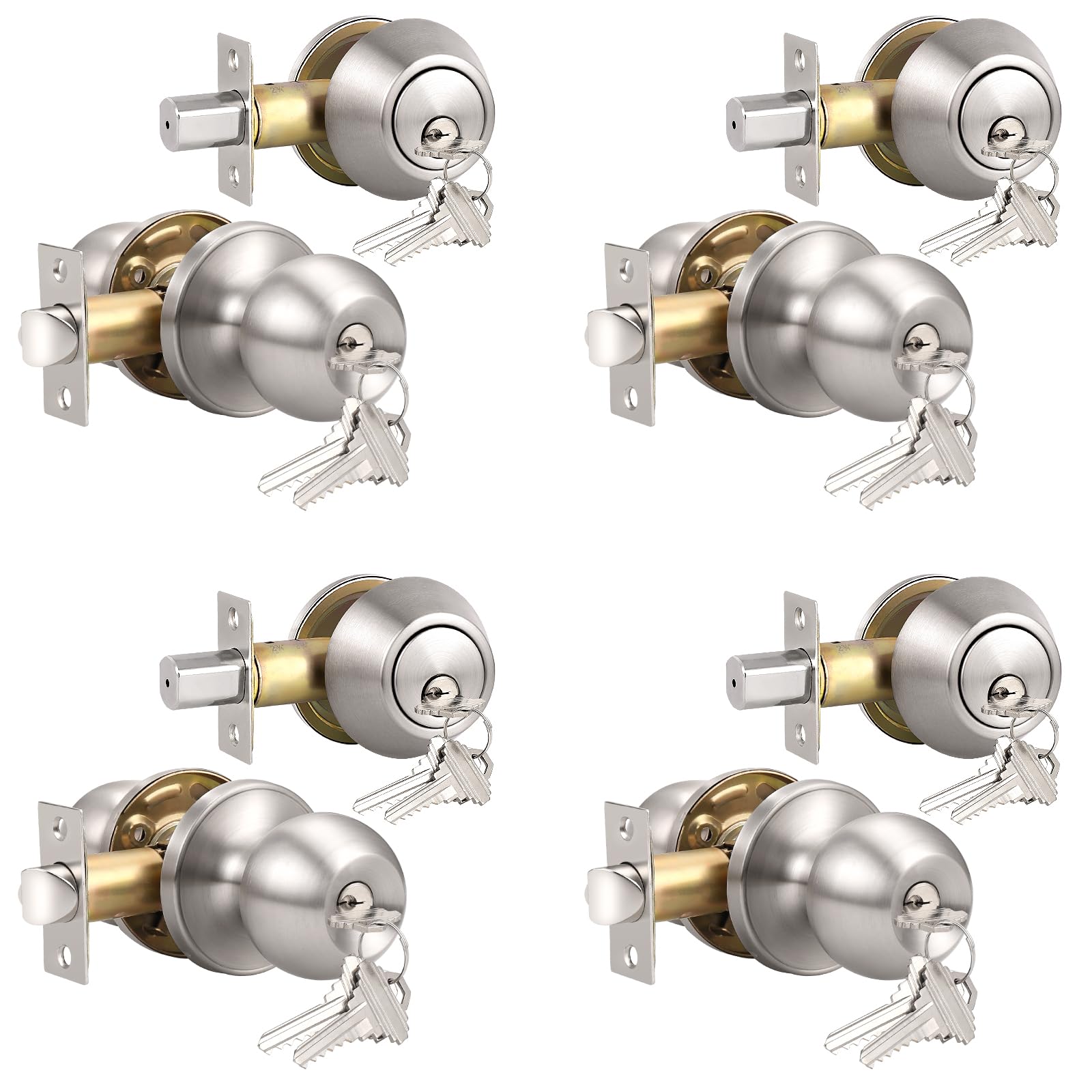 Keyed Alike Stainless Steel Door Knob Set - 4 Pack for Secure Outdoor Entry
