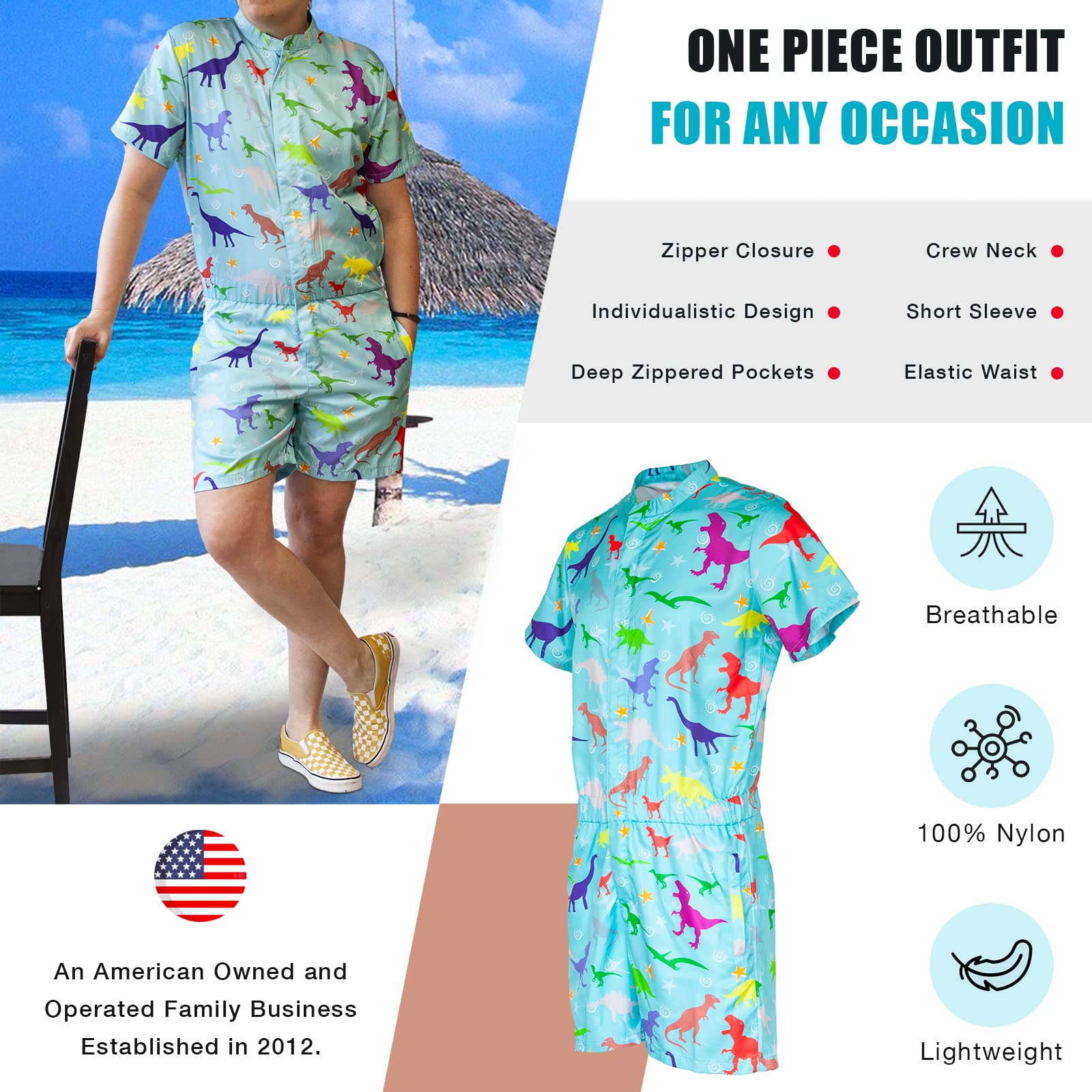 Funny Guy Mugs Men's Romper Jumpsuit - Premium Adult One-Piece with Zippered Pockets for Casual Wear & Costume Parties