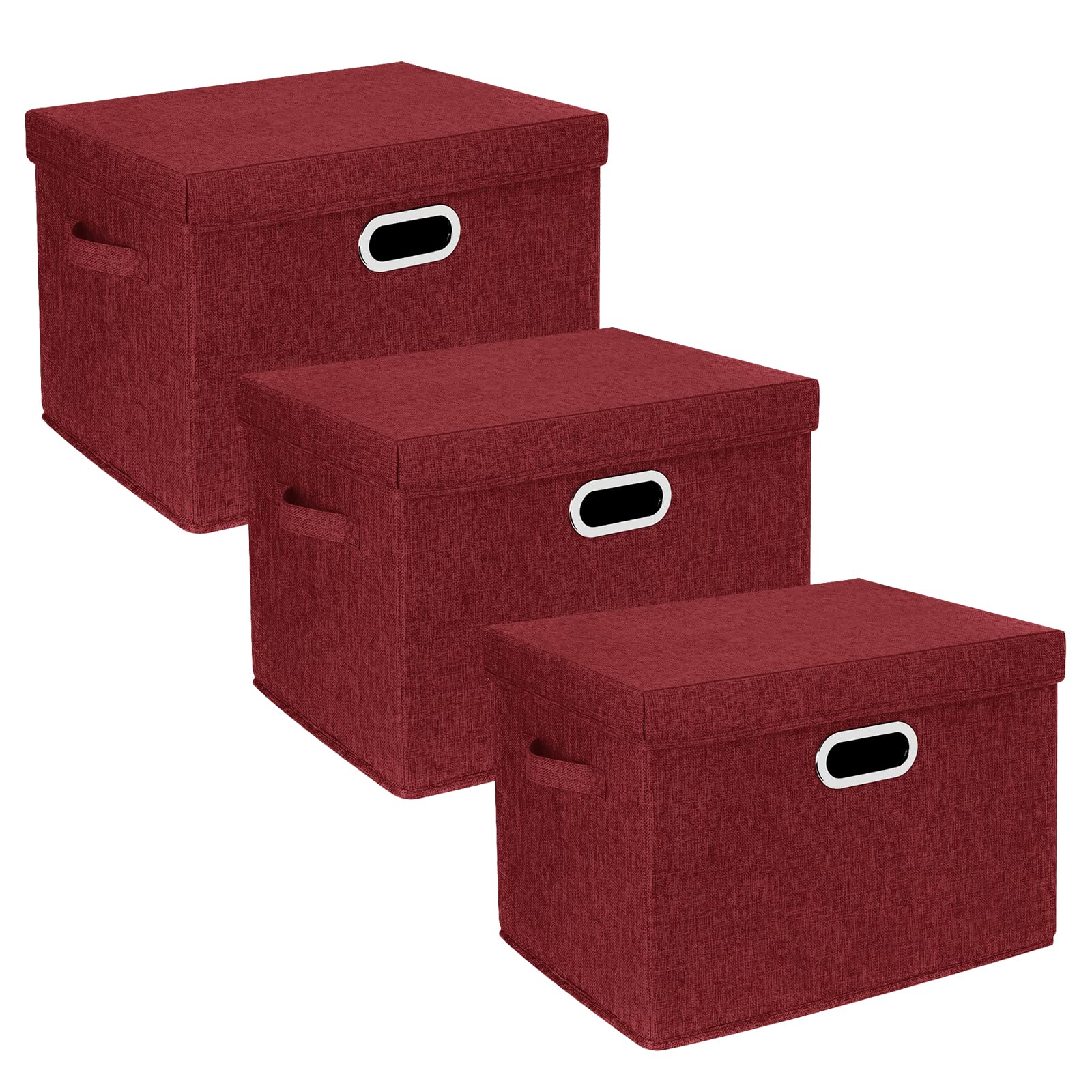 TYEERS Large Collapsible Storage Bins with Lids (3-Pack) - Foldable Organization Bins for Closet, Clothes & Home Office Storage - Space-Saving Wine Red Storage Boxes - Perfect for Bedroom, Garage & Seasonal Organization
