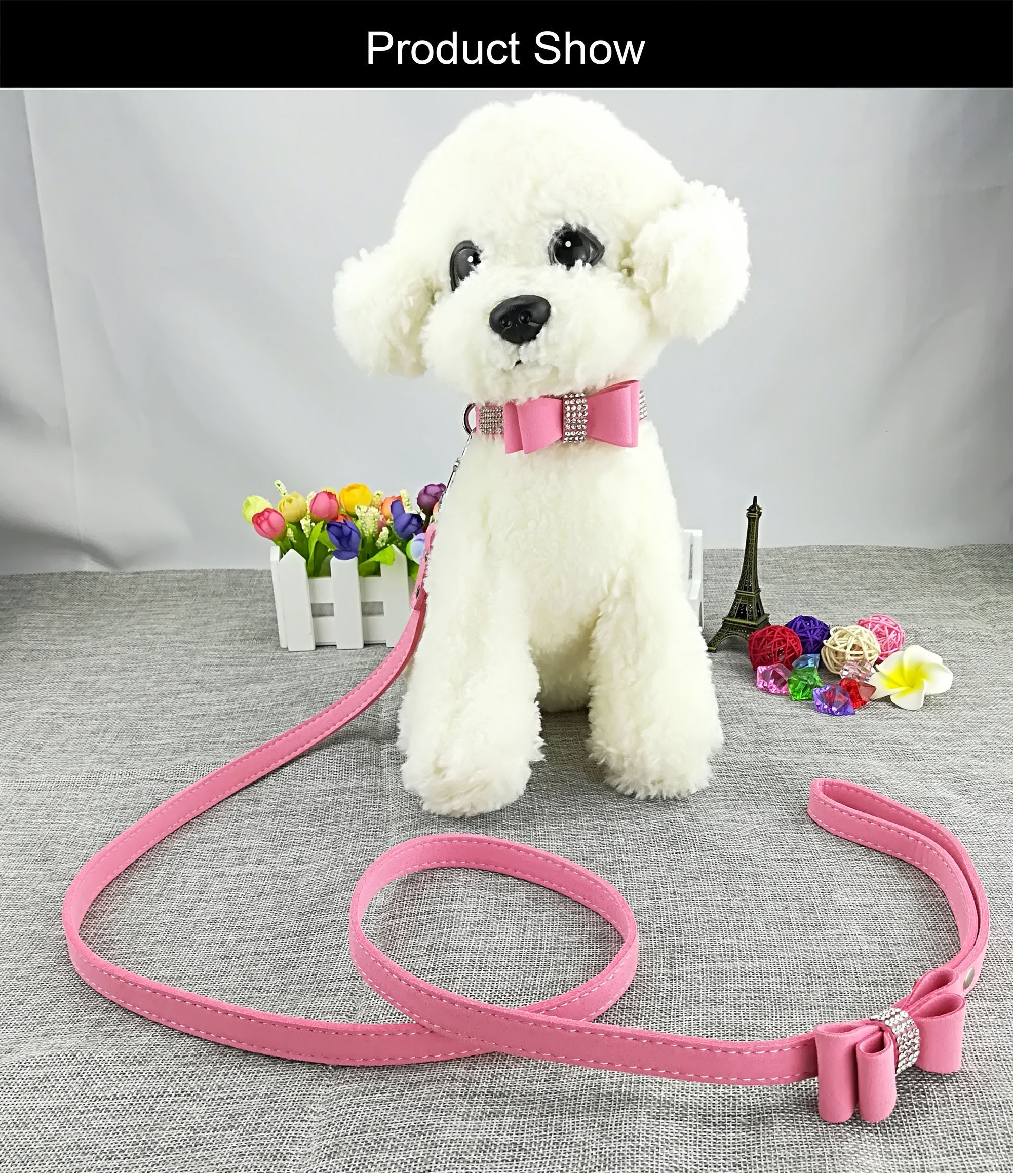 3pcs Stylish Dog Collar with Leash Set & 2pcs Bow Tie Puppy Collar - Cute Pink Bow Tie Leash for Small Dogs & Cats | Perfect for Daily Walks, Pet Fashion & Photo Shoots