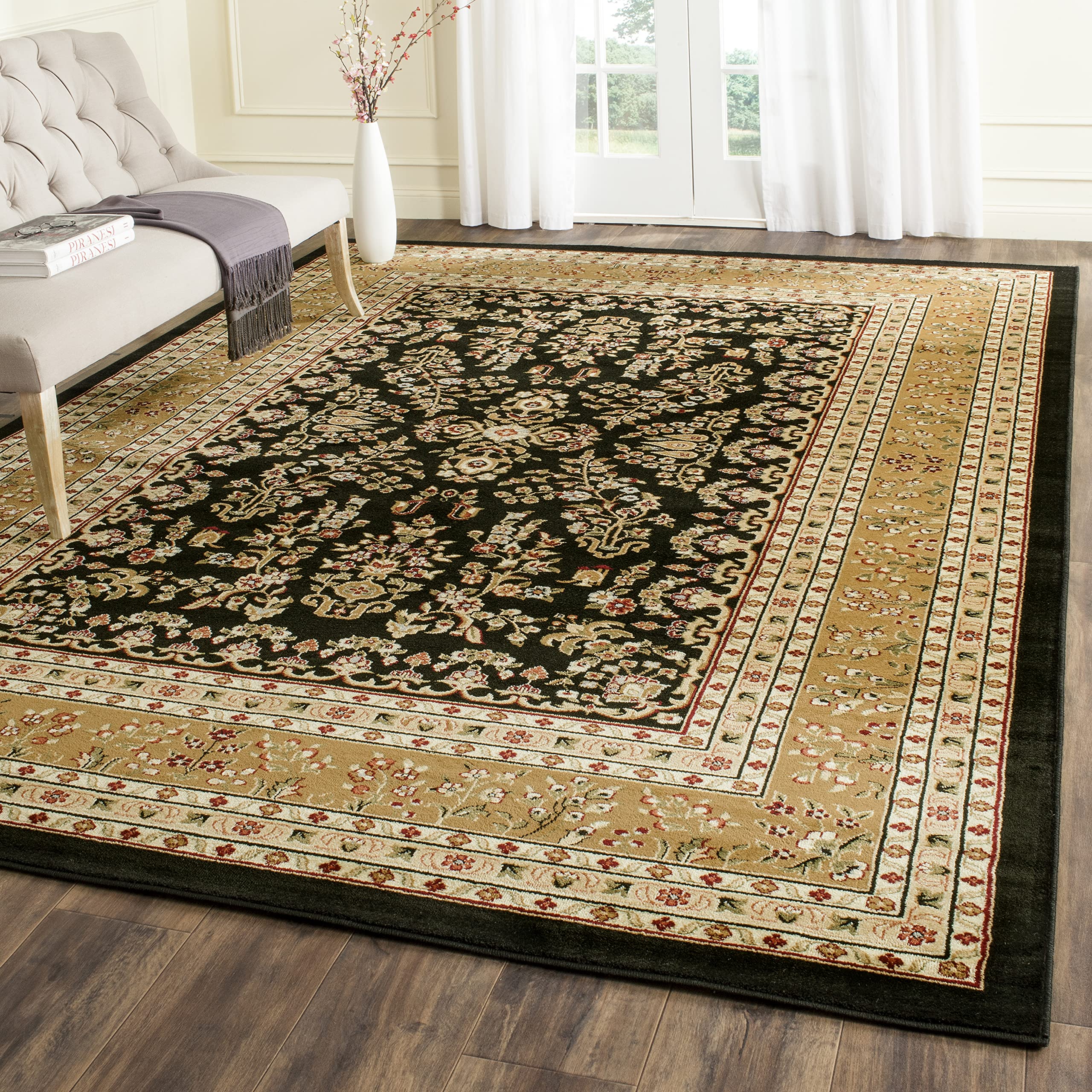 SAFAVIEH Lyndhurst Collection 8' x 11' Area Rug - Black & Tan Oriental Traditional Design, Non-Shedding & Easy Care, Perfect for High Traffic Living Room, Bedroom, Dining Room & Office (LNH331D)