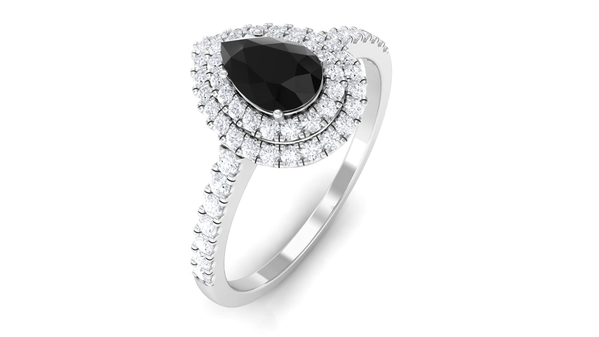 1.25 CT Pear Cut Black Diamond Engagement Ring with Double Halo Moissanite - 14K Solid Gold Classic Wedding Ring for Women, Perfect for Proposals, Anniversaries & Special Occasions
