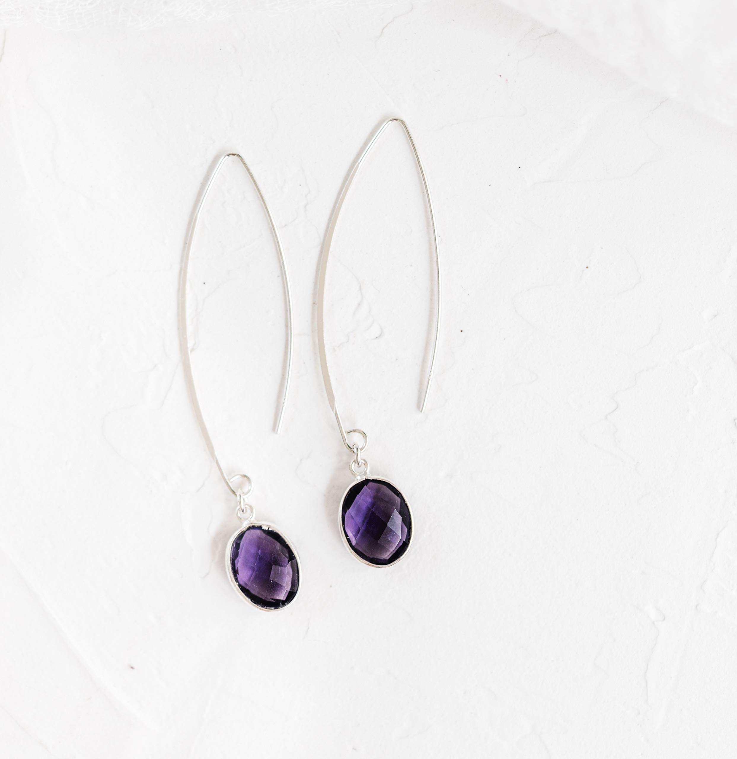 Amethyst Sterling Silver Threader Earrings - Elegant Purple Gemstone Jewelry for Women | Perfect Anniversary Gift for Wife, Birthday Present for Her | Great for Date Nights, Weddings & Special Occasions