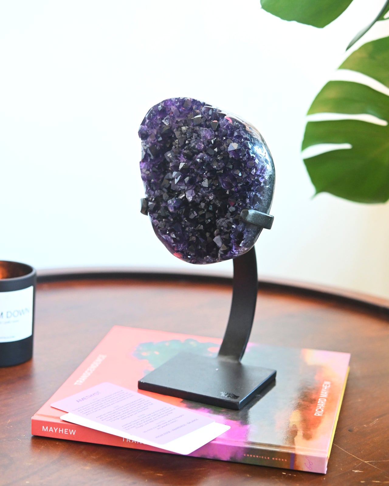 Natural Amethyst Geode on Wooden Stand - 6 lbs Large Purple Crystal Cluster for Home Decor, Meditation & Healing - Perfect for Living Room, Office or Gift