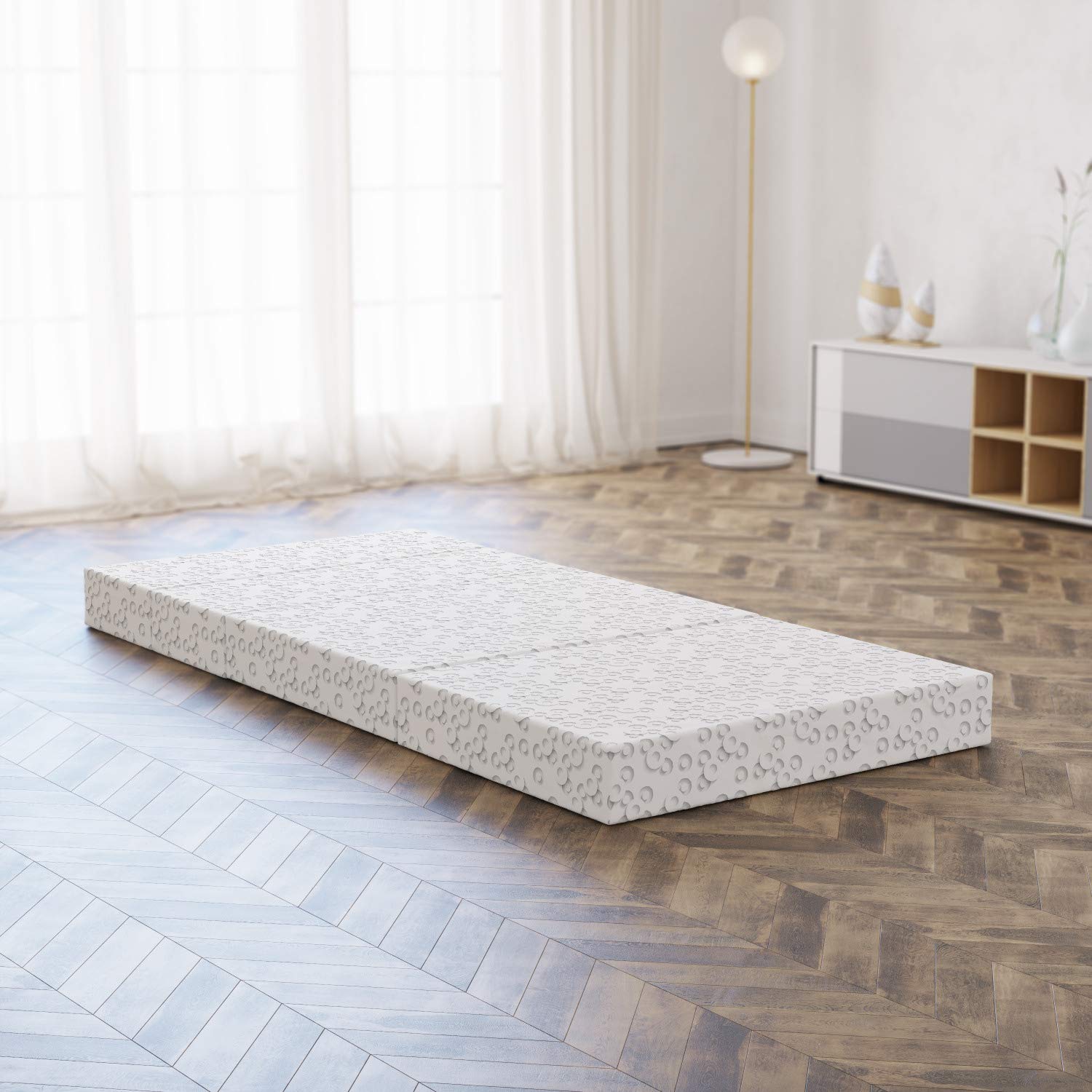 Ambesonne Geometric Foldable Mattress - Circuit Band Design, Lightweight Portable Floor Mattress for Guest Bed, Camping & Travel | Home, Office & Outdoor Use