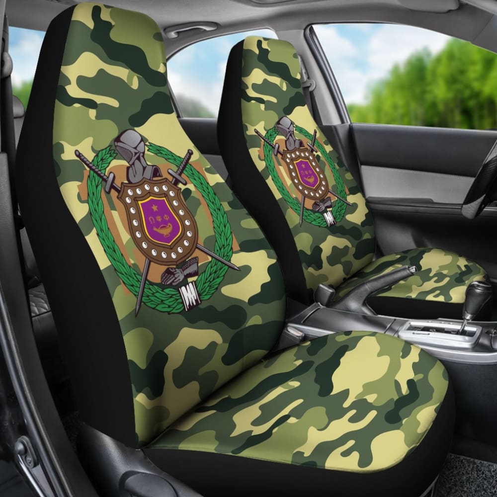Premium Green Camouflage Omega Psi Phi Car Seat Covers - Durable & Stylish for Fraternity Members - Perfect for Cars, Trucks & SUVs