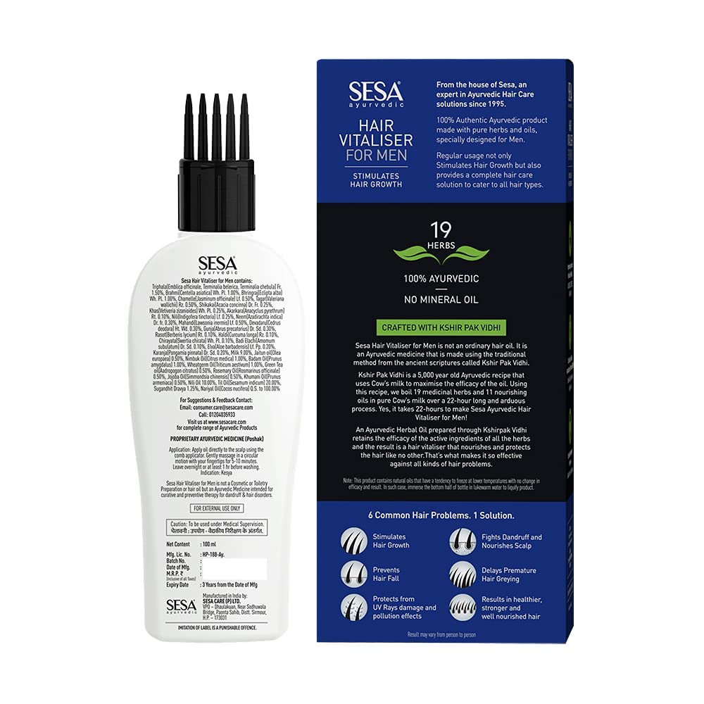 SESA Hair Growth Oil for Men 100ml - Natural Hair Vitalizer to Reduce Hair Fall & Stimulate Growth | Nourishing Scalp Treatment for Thicker, Healthier Hair | Daily Use for Hair Care Routine