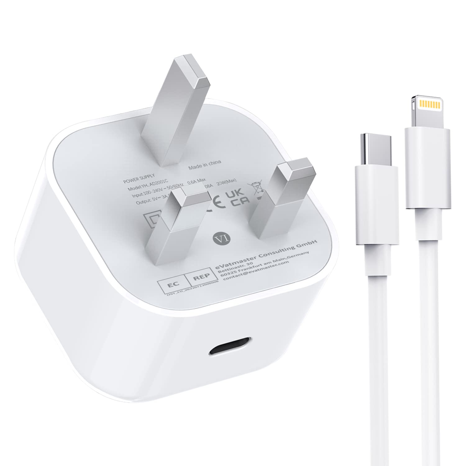 Apple MFi Certified 20W USB C Fast Charger Plug with 2M Cable - UK Type C Power Adapter for iPhone 14/13/12 Pro Max/Mini/11/XR/X/8 & iPad - Perfect for Travel, Home & Office Charging