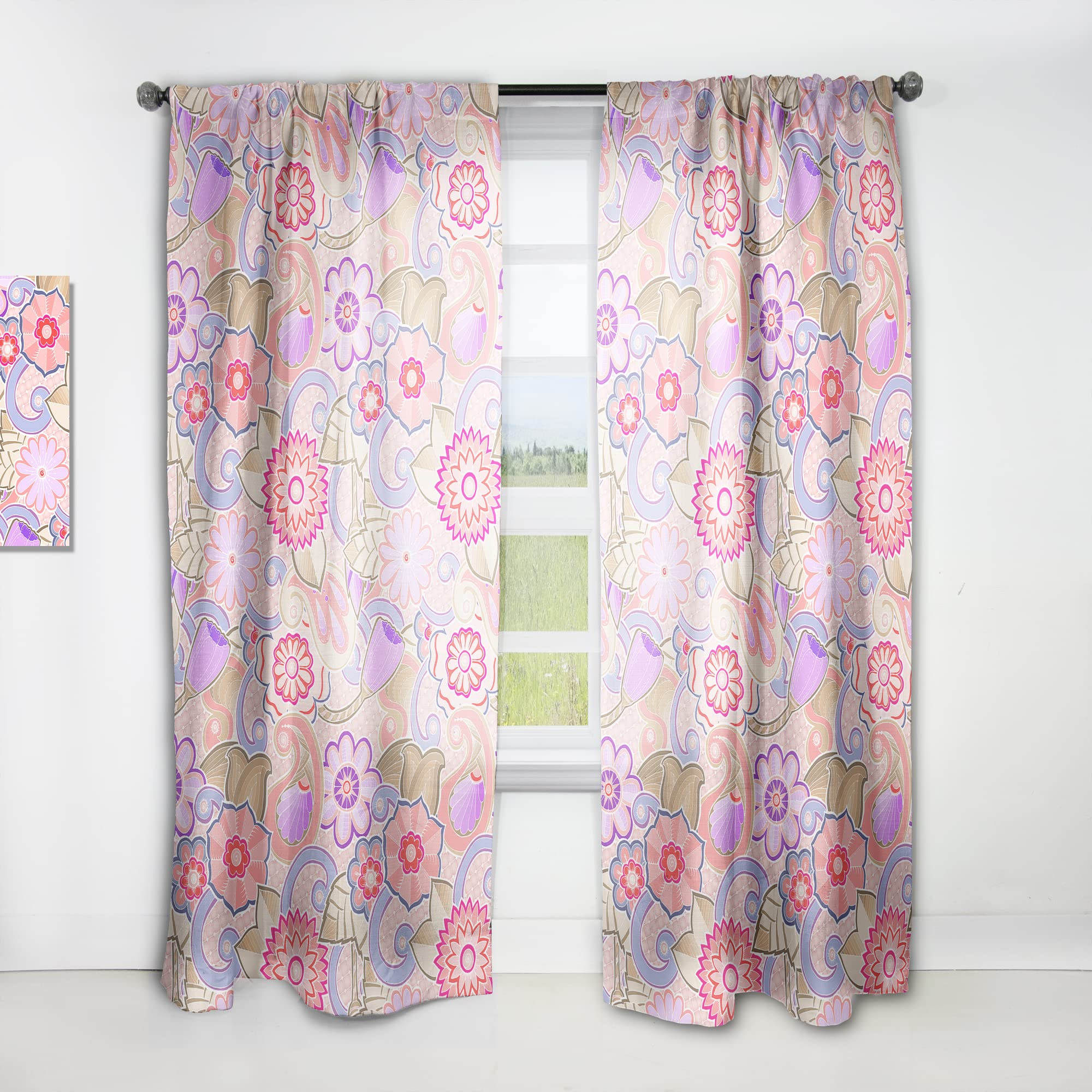 DesignQ Floral Botanical Retro XIII Thermal Insulated Curtains - Single Panel 52x84 Inches - Elegant Window Treatments for Bedroom & Living Room - Perfect for Home Decor, Light Blocking & Energy Saving